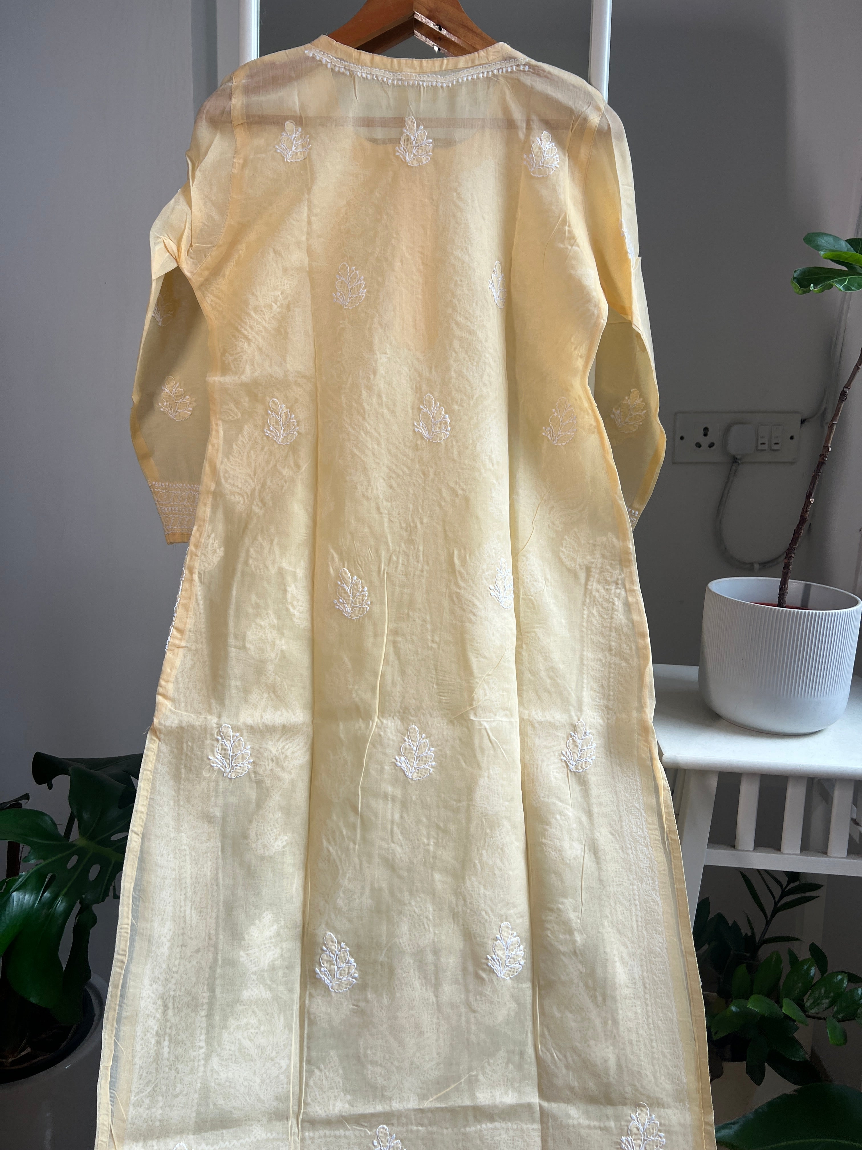 Cotton Chikankari Kurti - Beige -white thread work ARIAA CHIKANKARI 