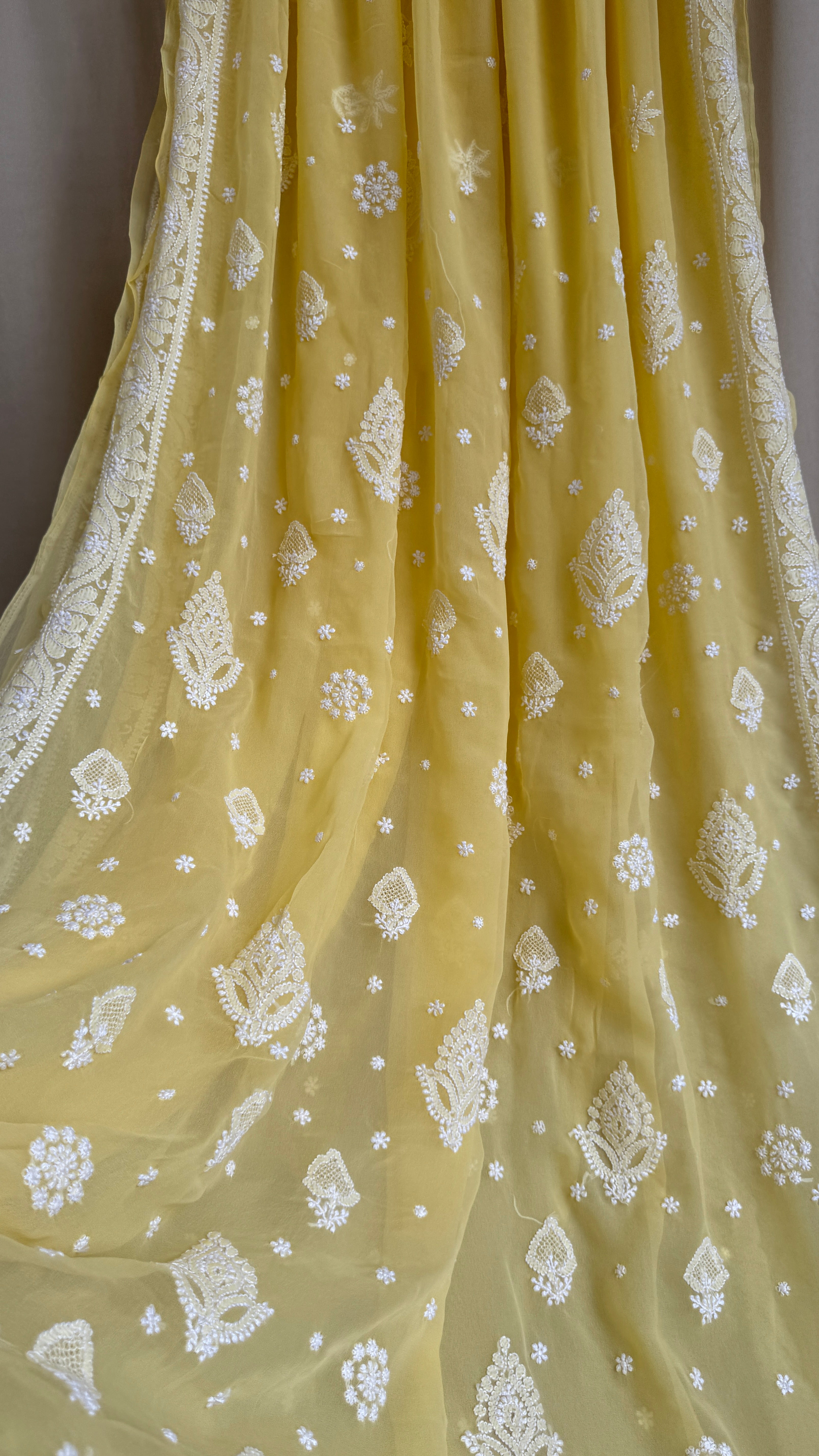 Georgette Chikankari saree in Yellow