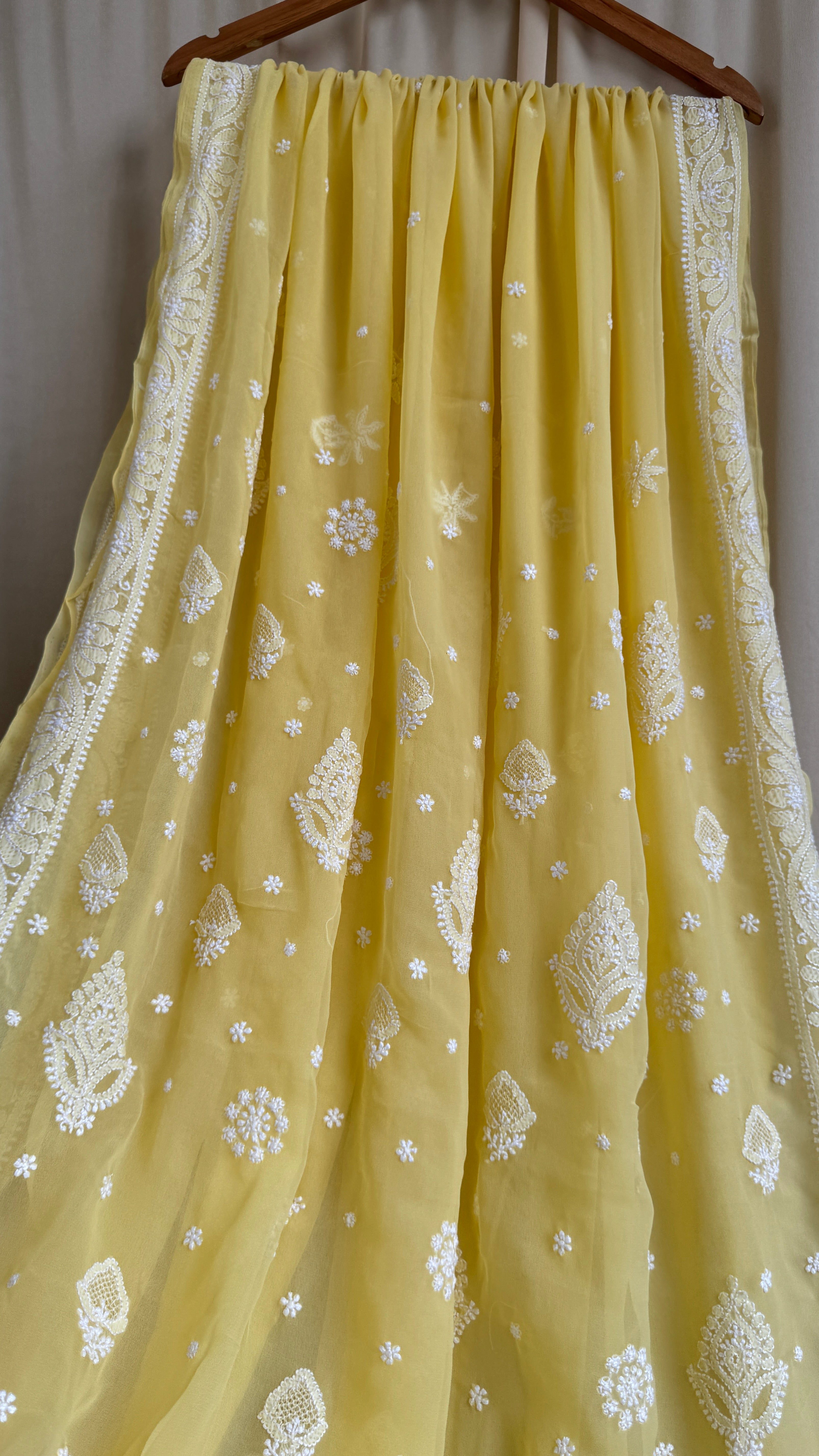Georgette Chikankari saree in Yellow