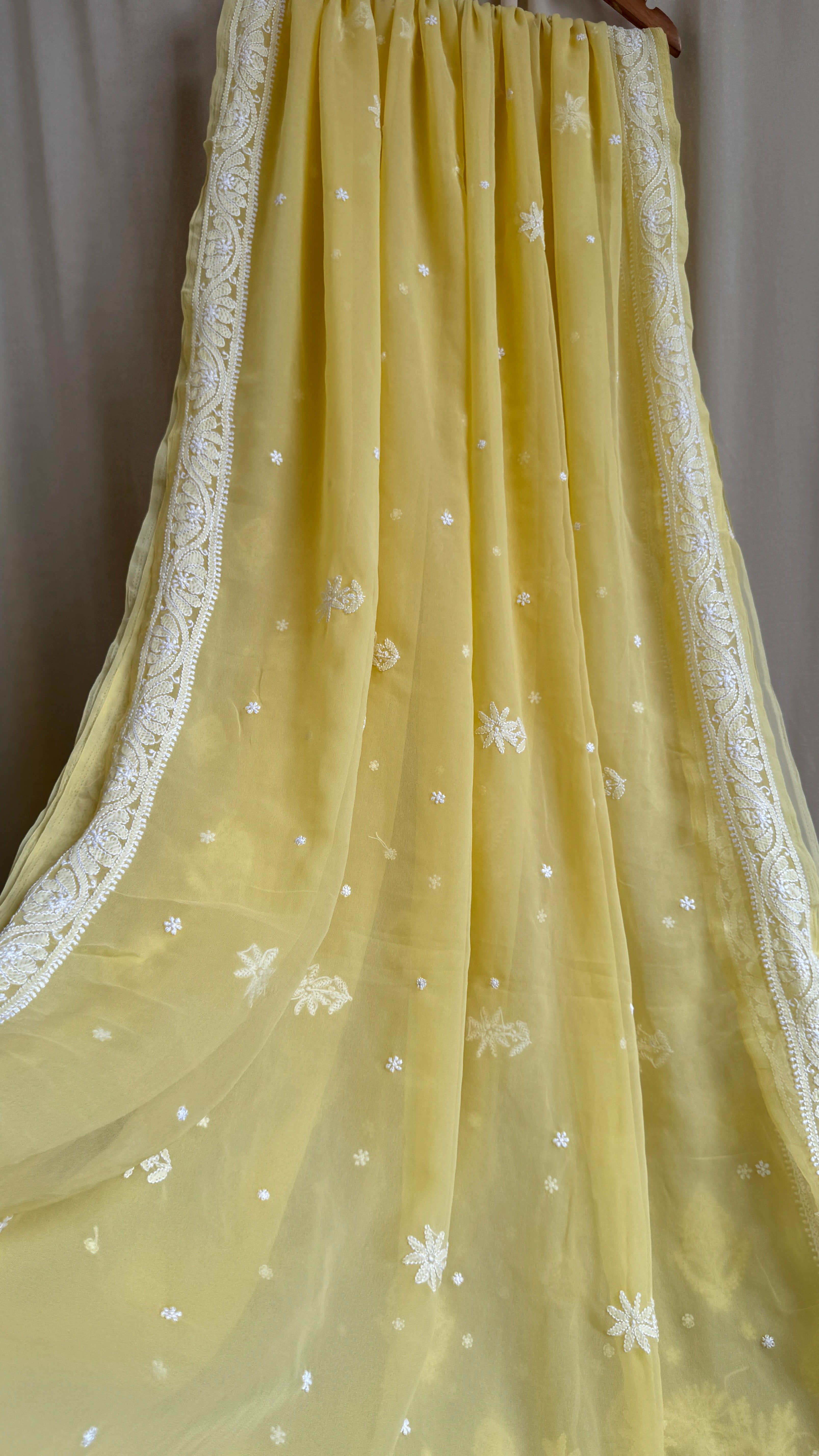 Georgette Chikankari saree in Yellow