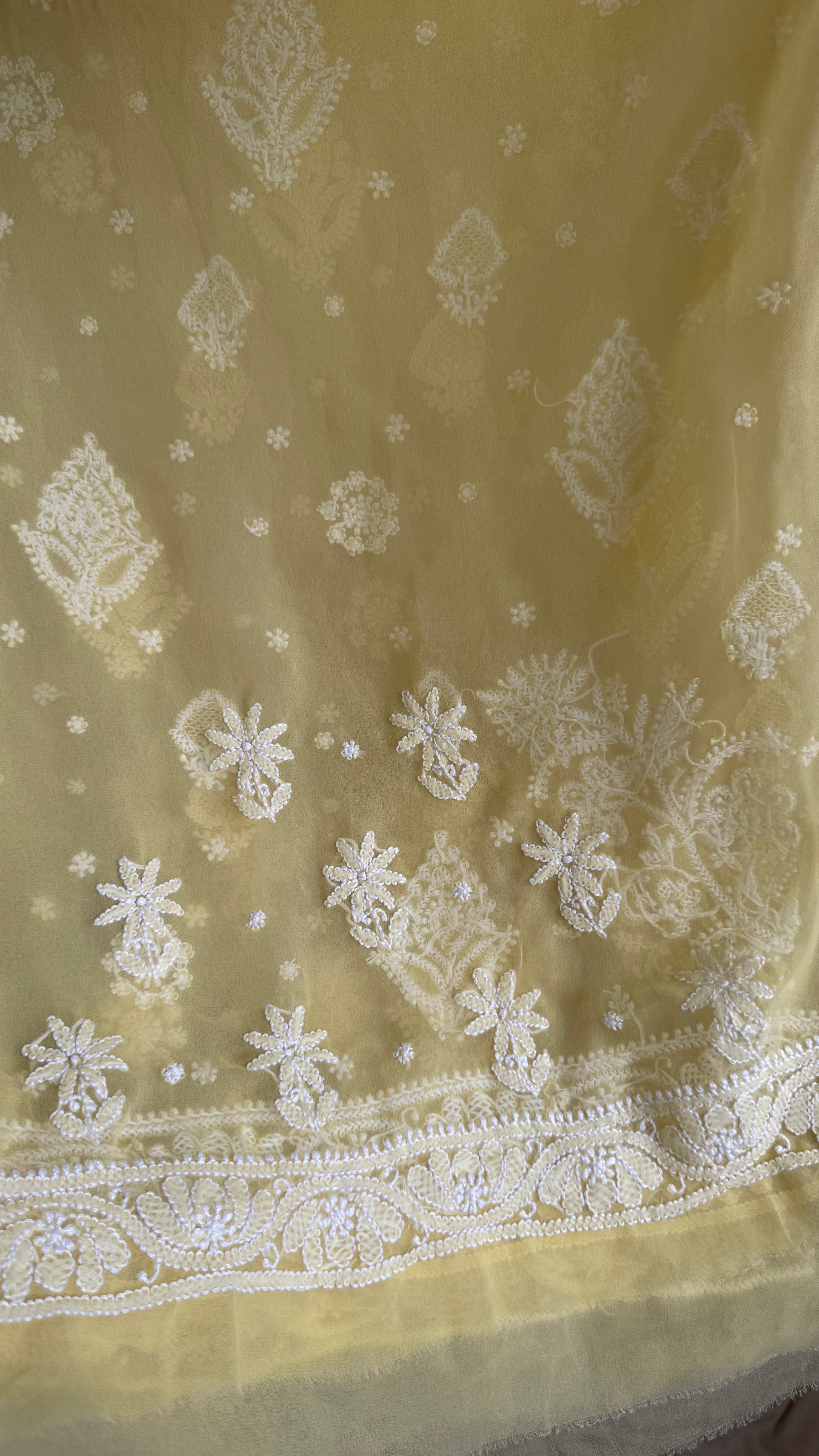 Georgette Chikankari saree in Yellow
