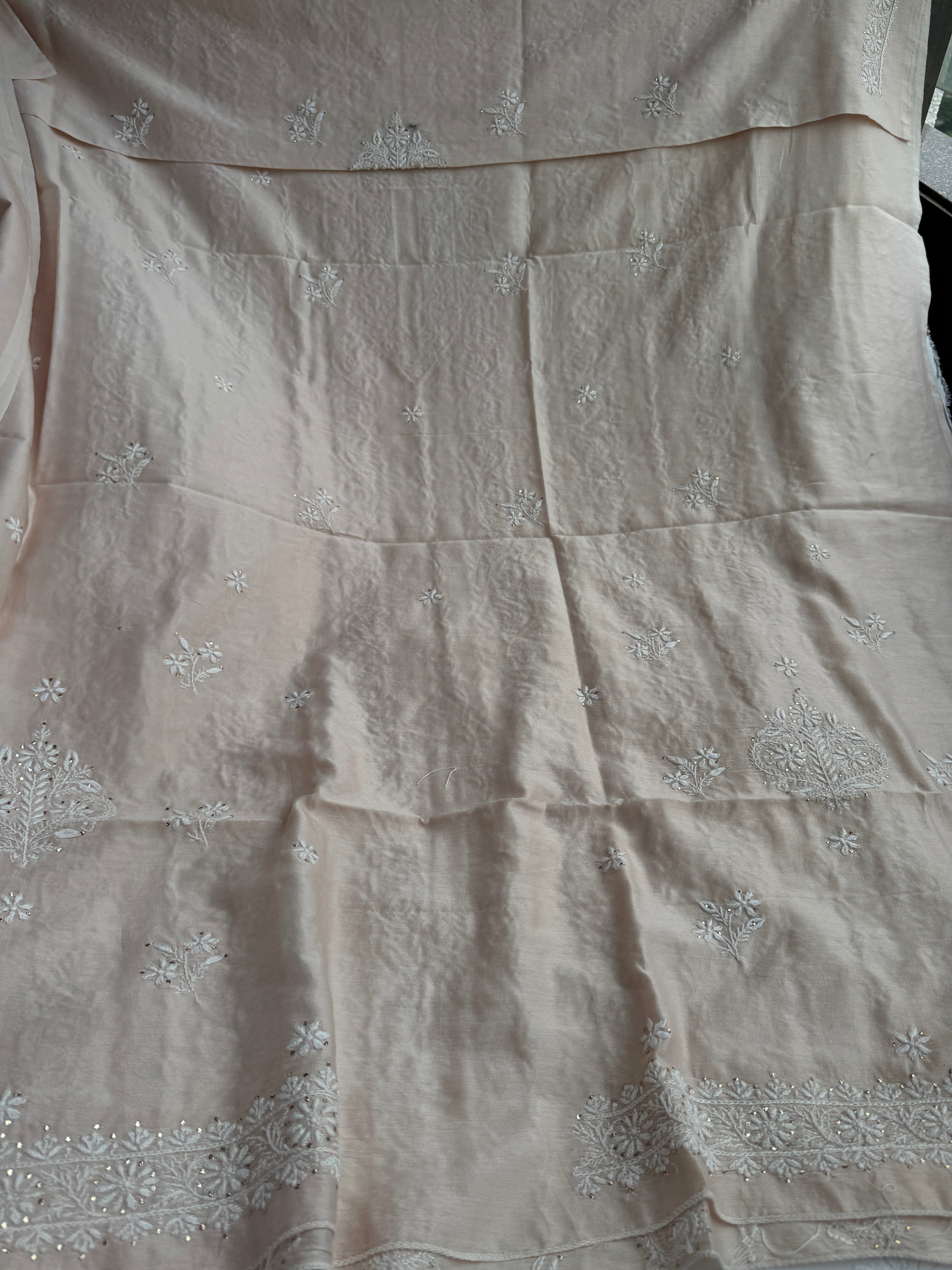 Chanderi Chikankari Length Mukaish with Dupatta - Pale Pink