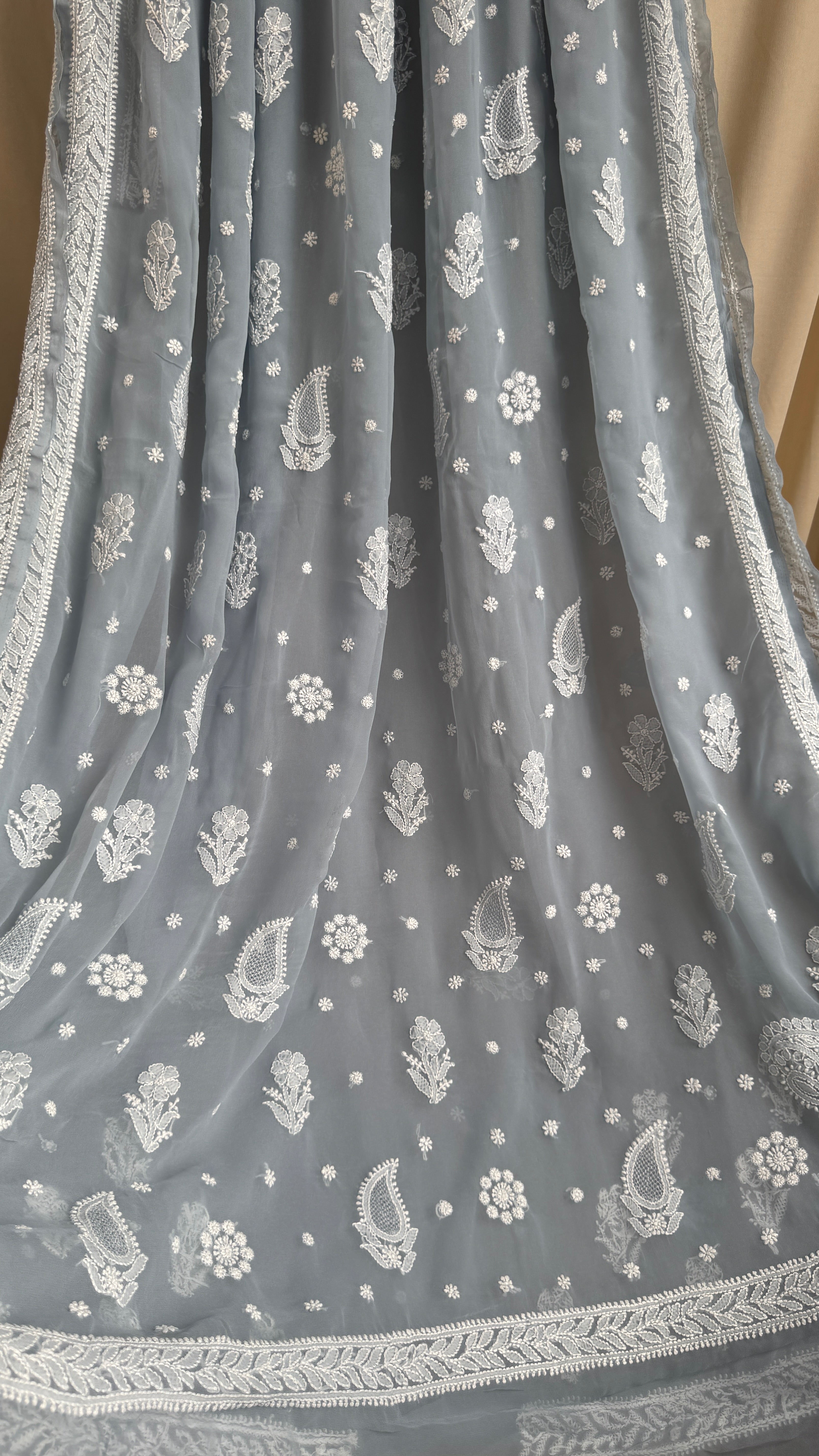 Georgette Chikankari saree in Grey