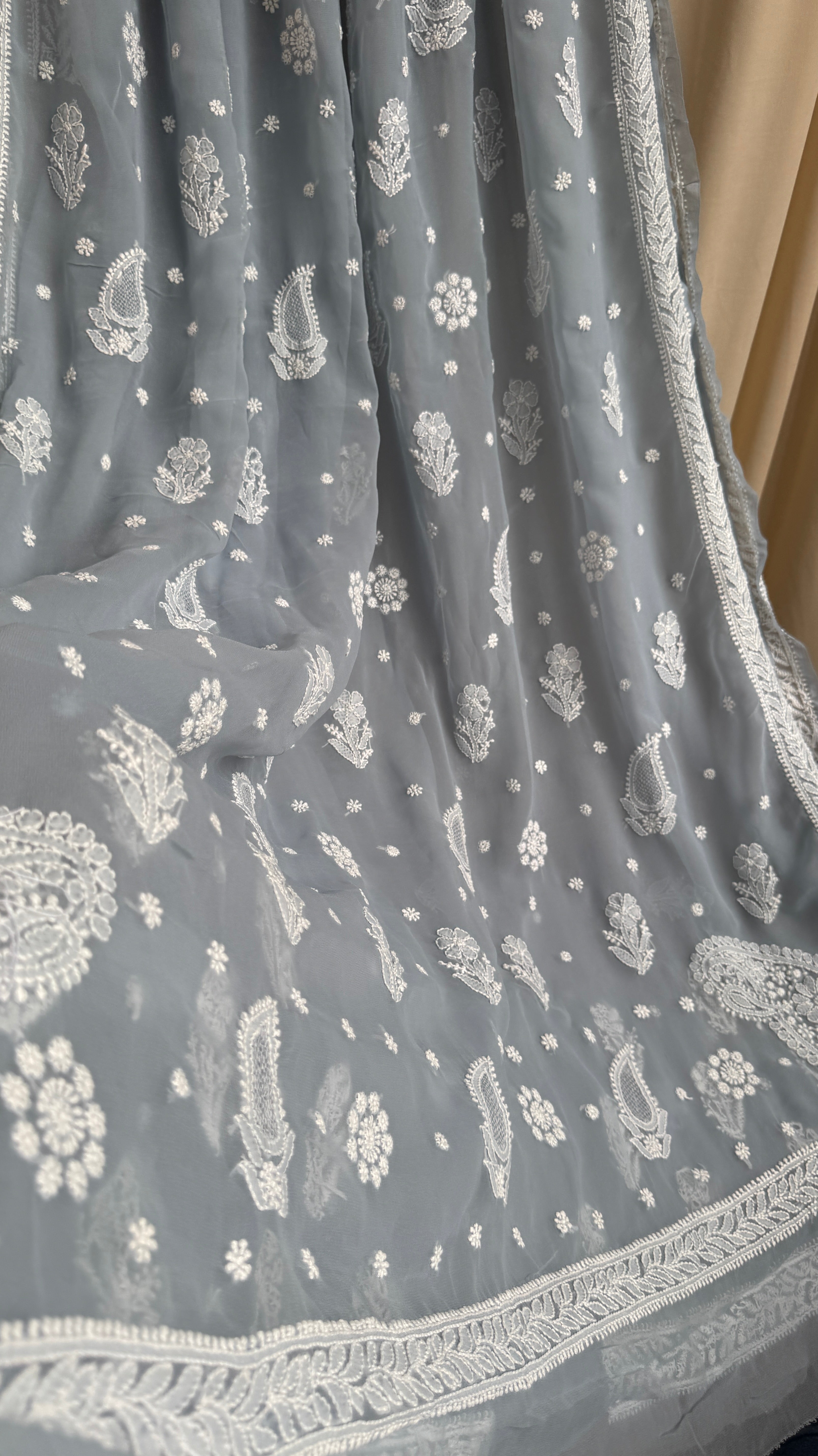 Georgette Chikankari saree in Grey