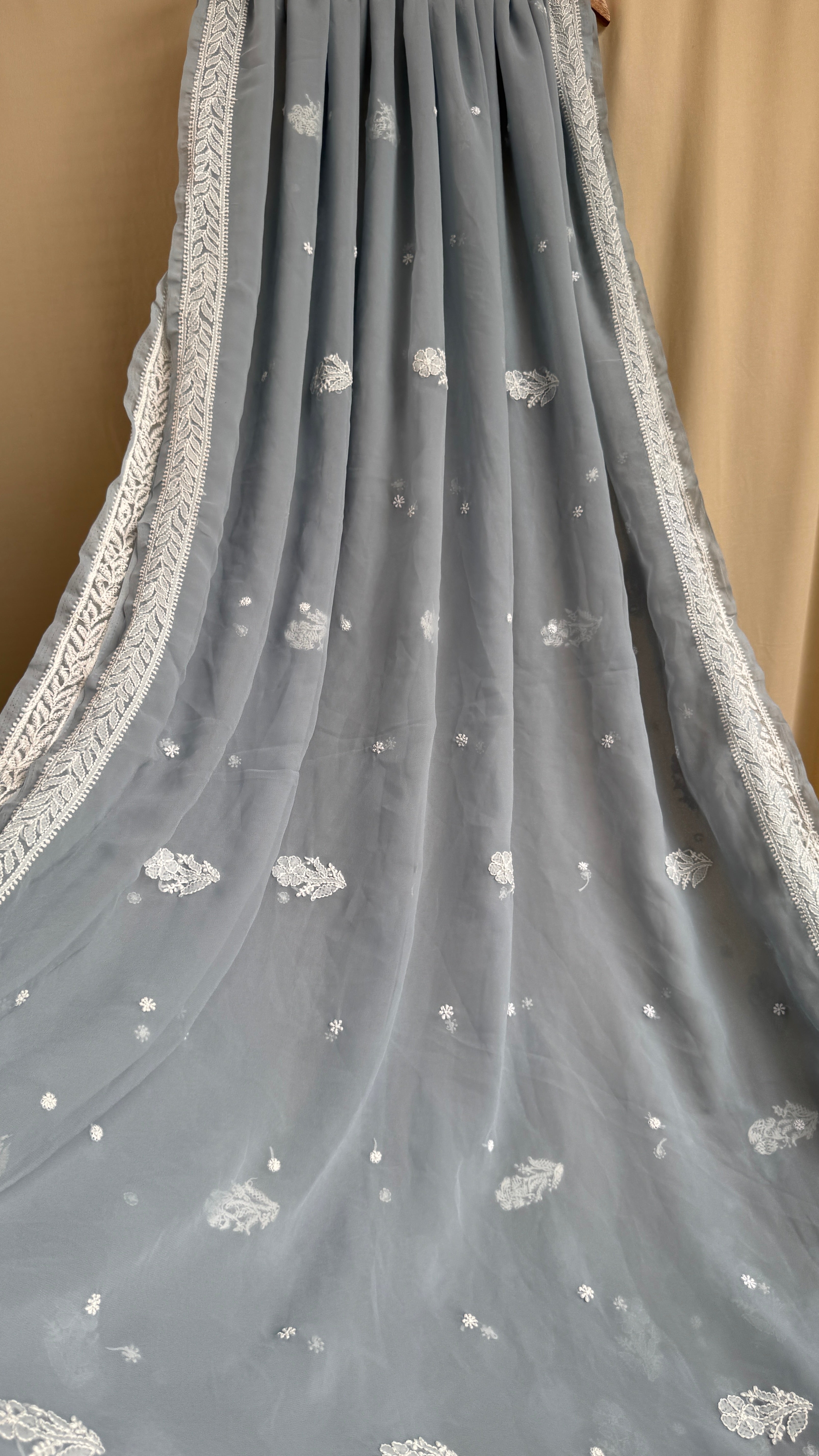 Georgette Chikankari saree in Grey