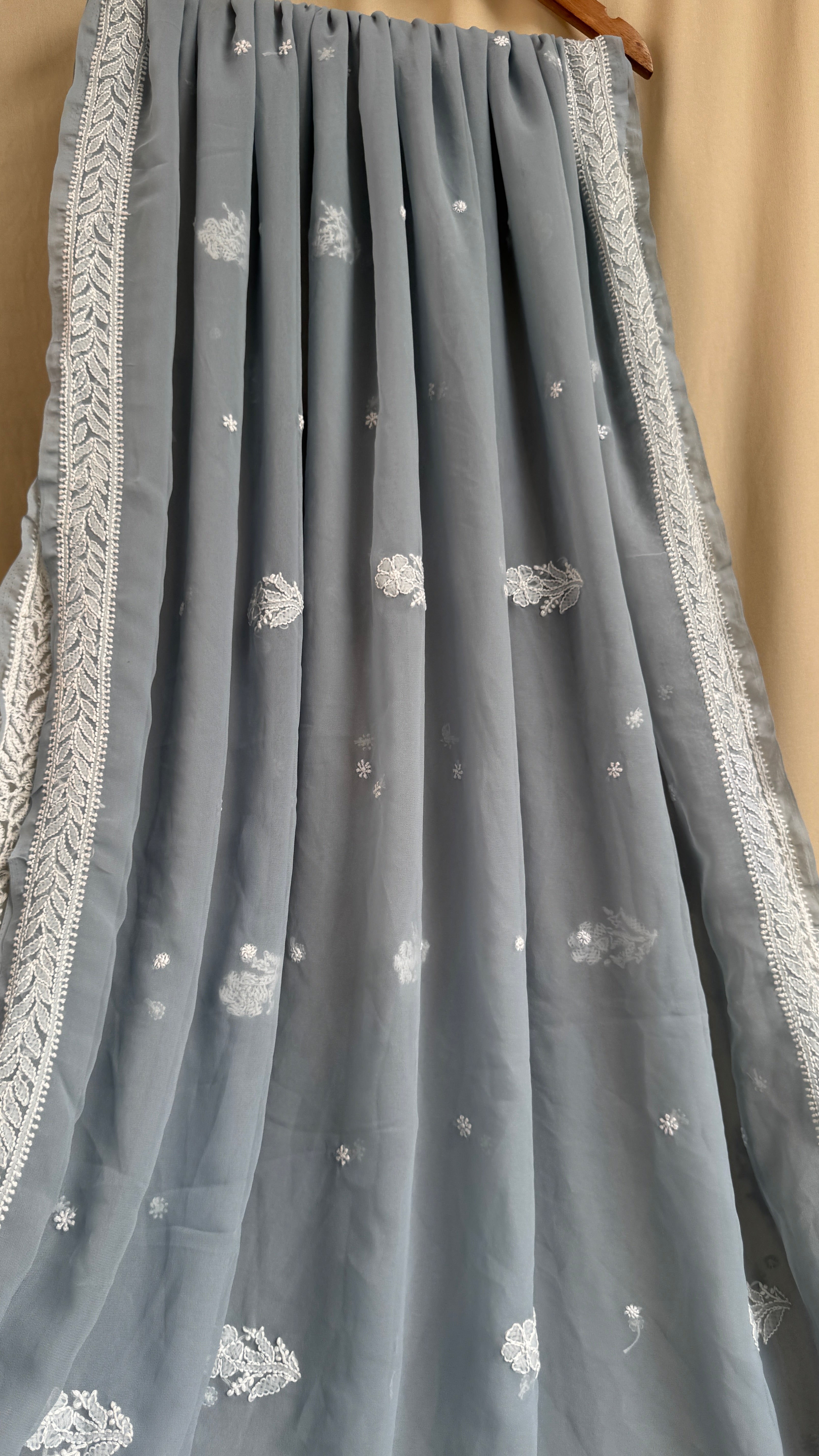 Georgette Chikankari saree in Grey