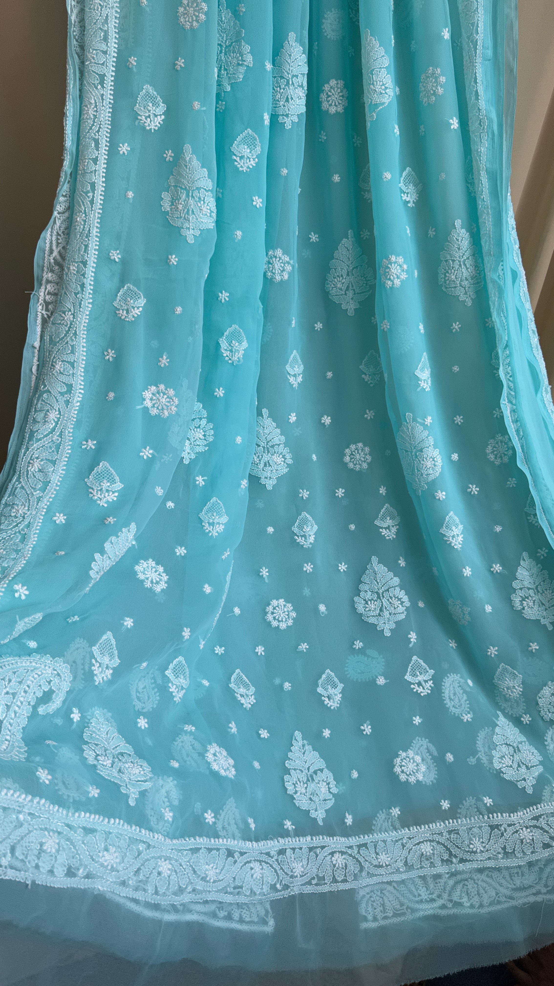 Georgette Chikankari saree in Sea Green