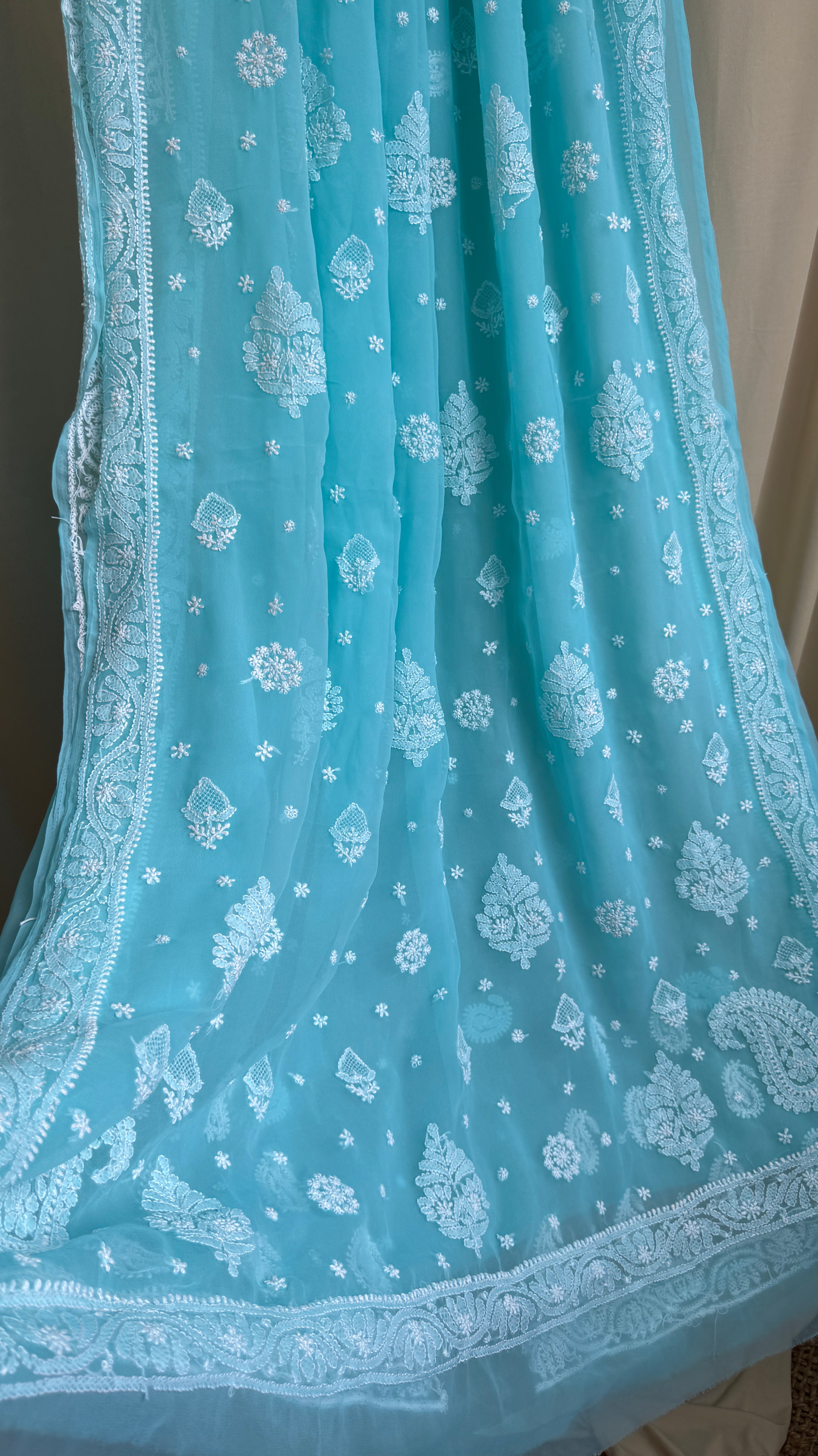 Georgette Chikankari saree in Sea Green