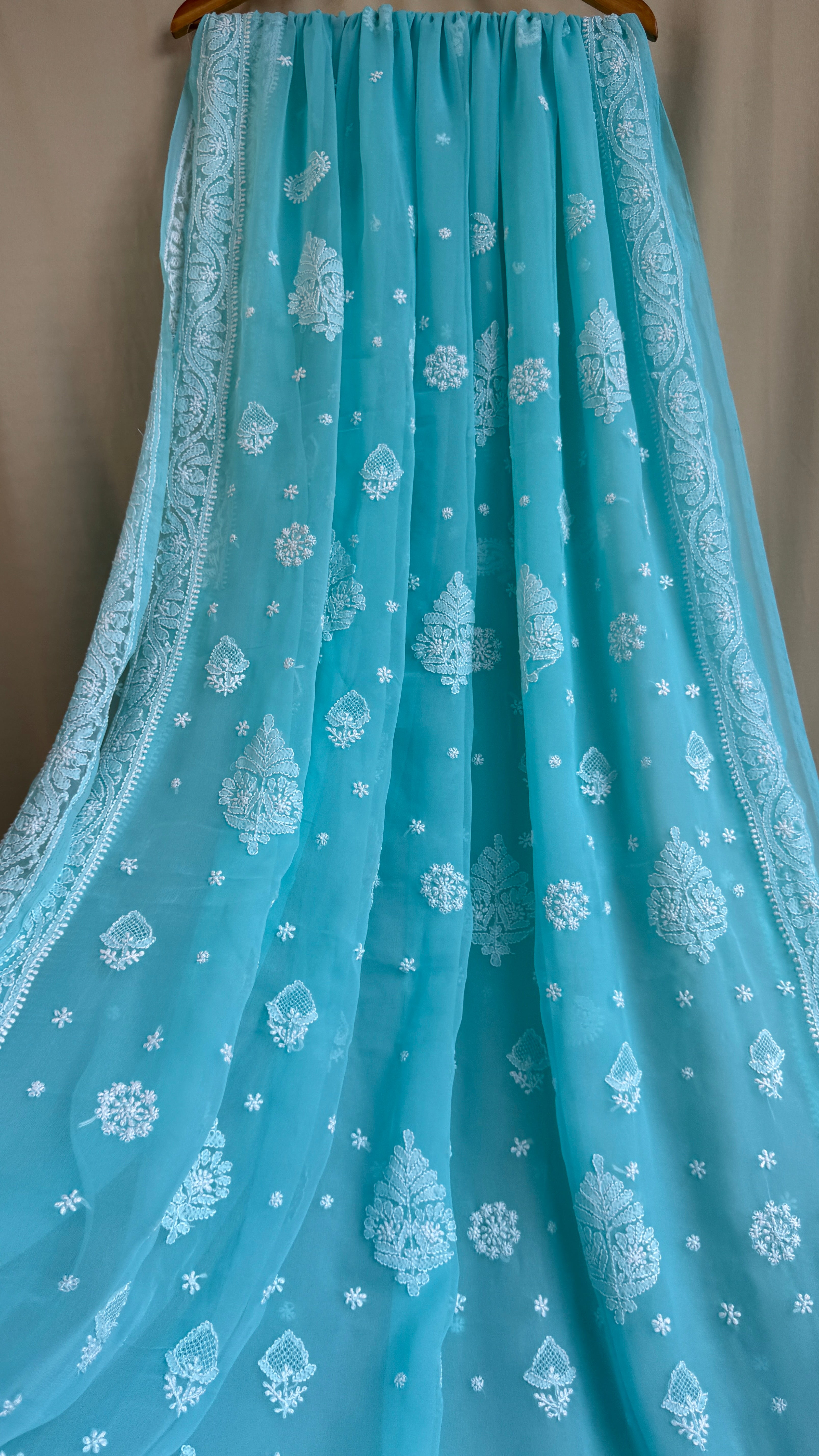 Georgette Chikankari saree in Sea Green