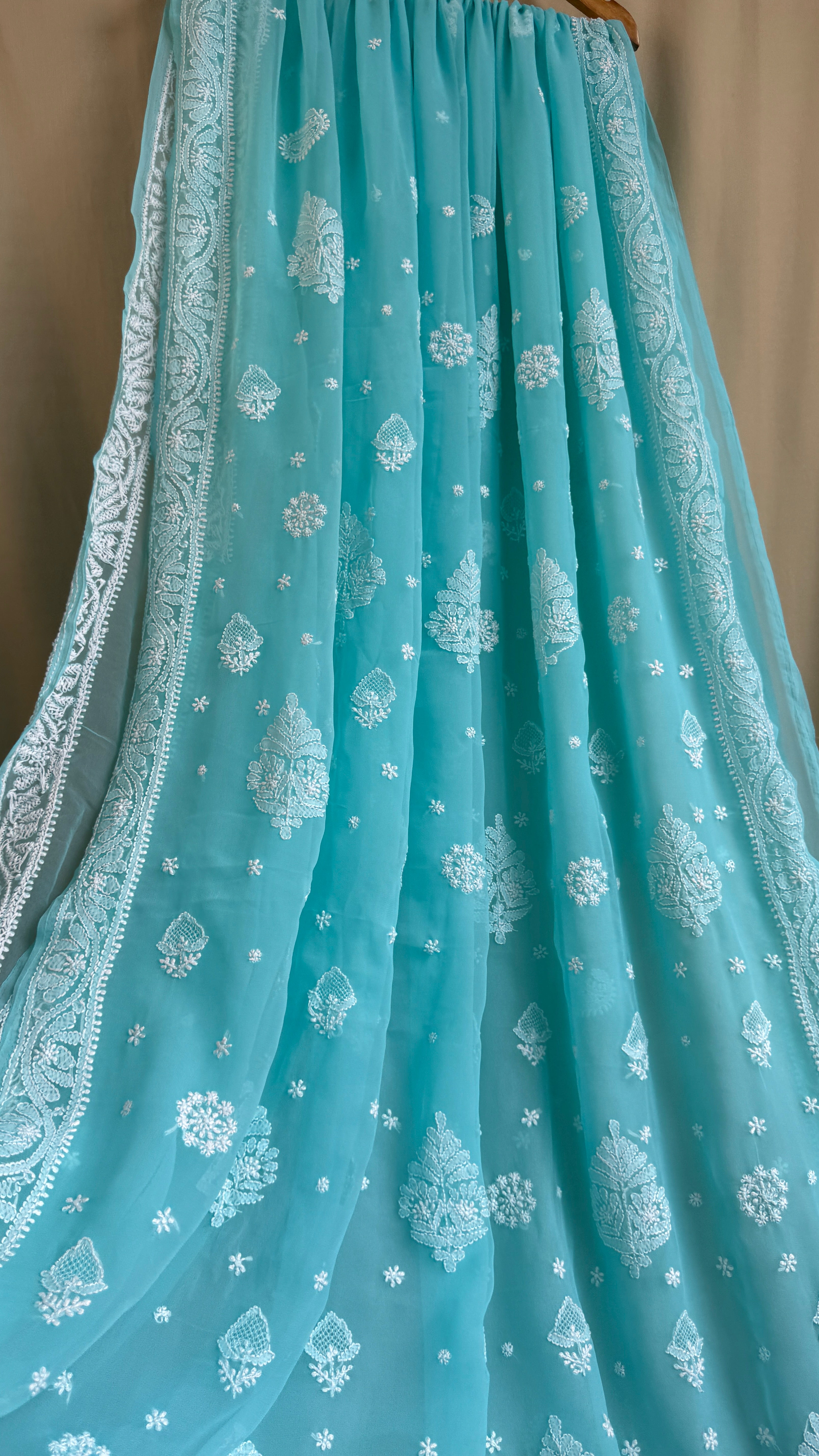 Georgette Chikankari saree in Sea Green