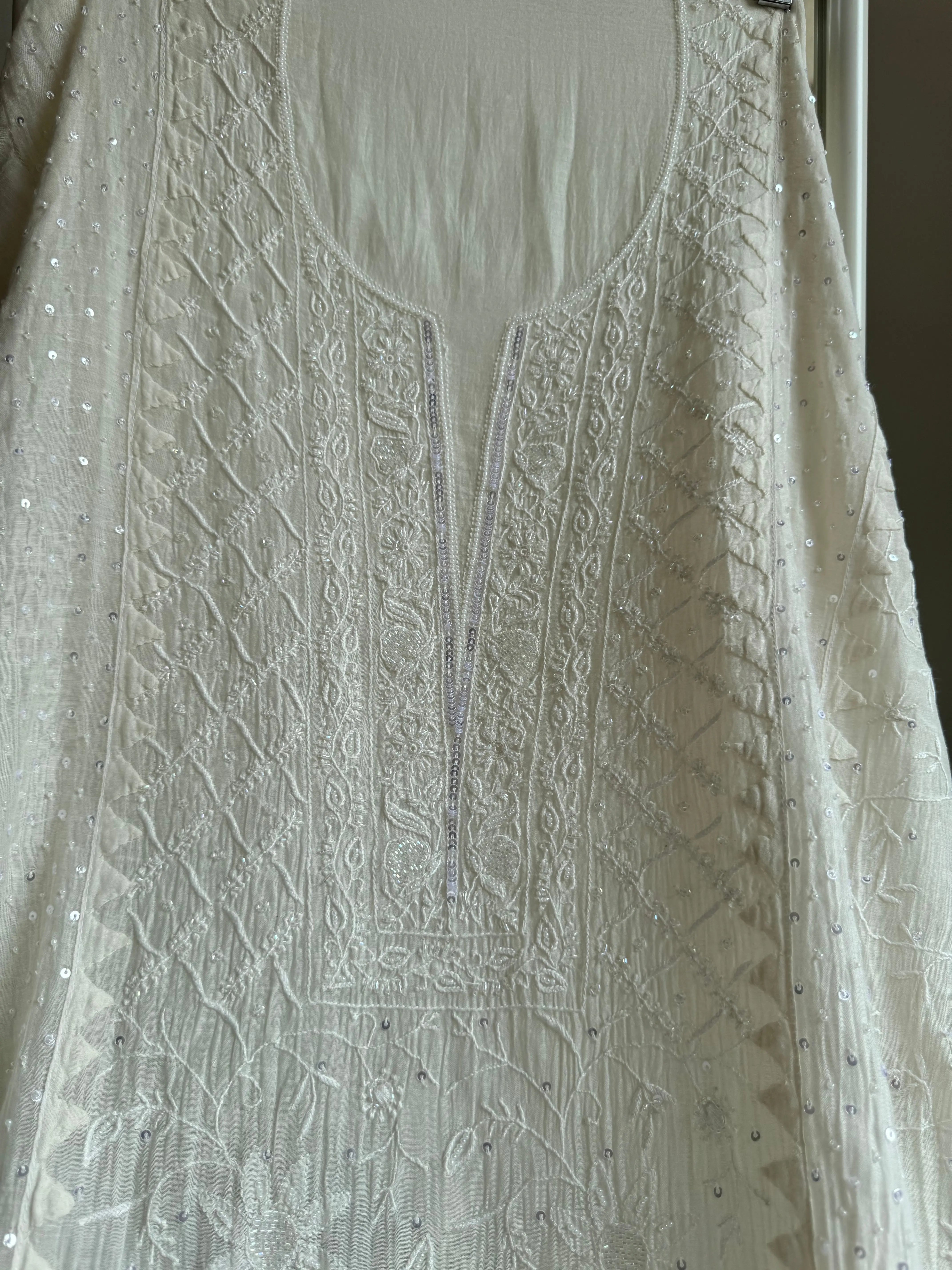 Mul Chanderi Tunic - White ARIAA CHIKANKARI 