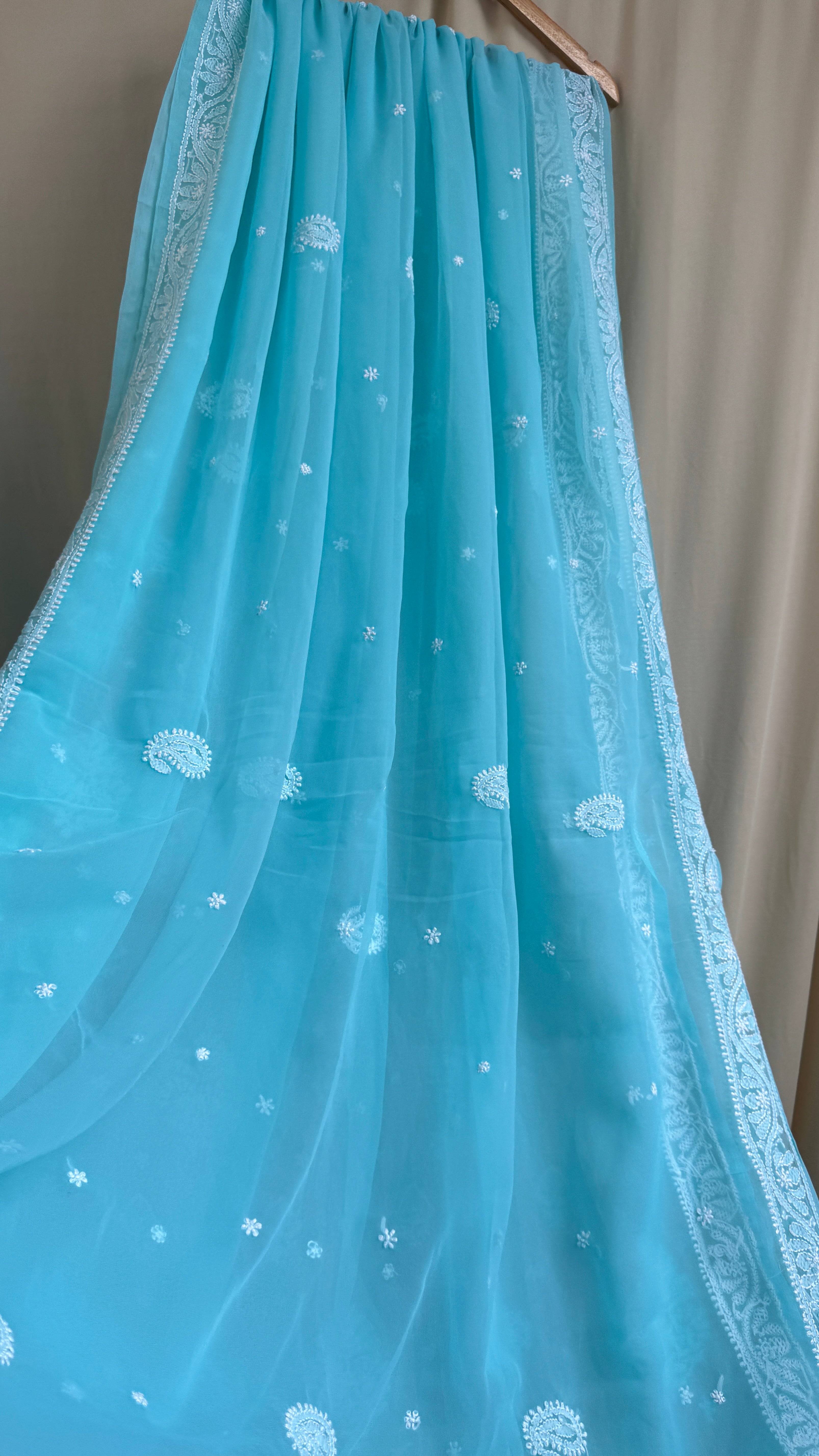 Georgette Chikankari saree in Sea Green