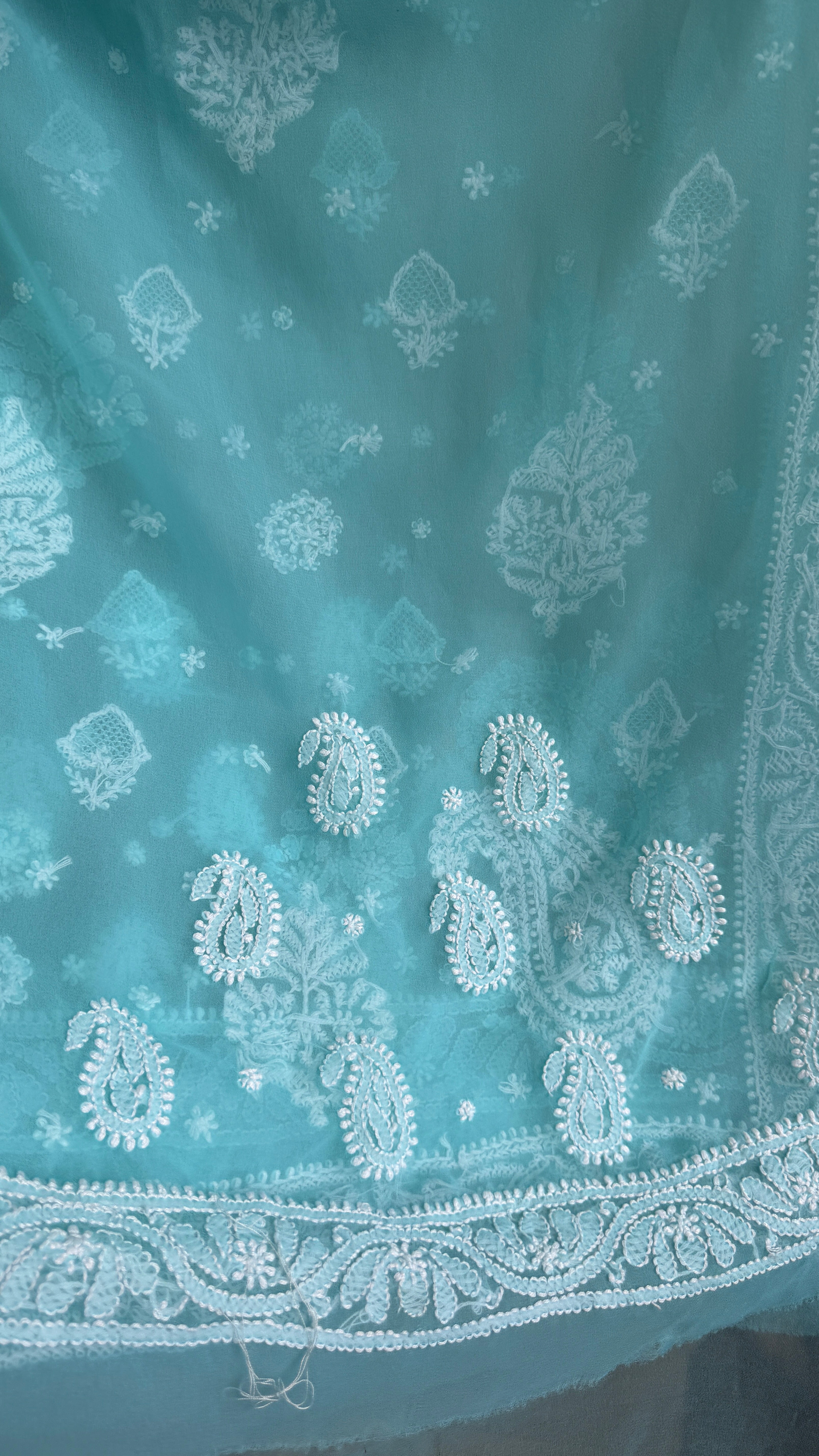 Georgette Chikankari saree in Sea Green