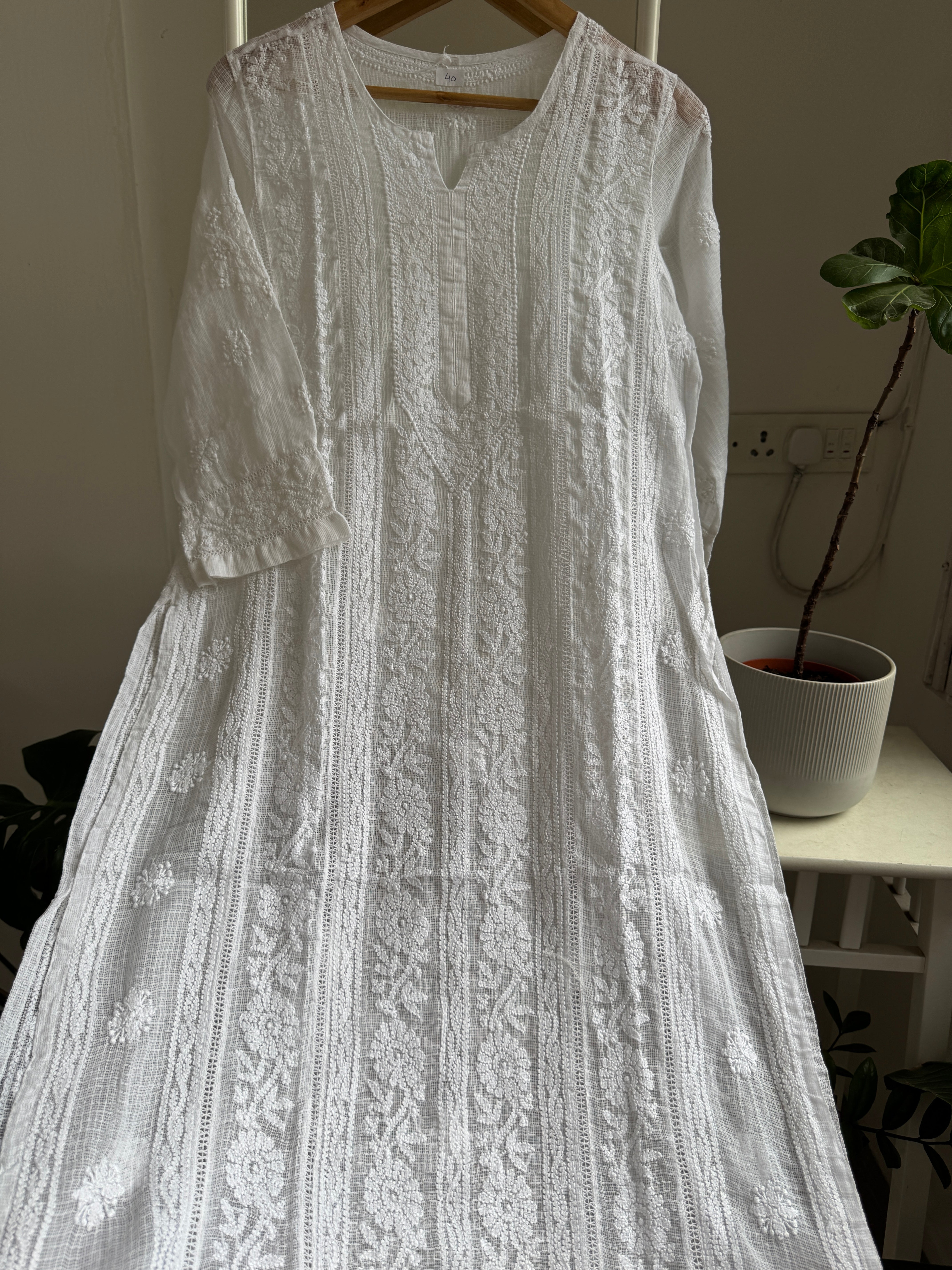 Kota Soft Cotton Chikankari Kurti - White - CHAND Collection