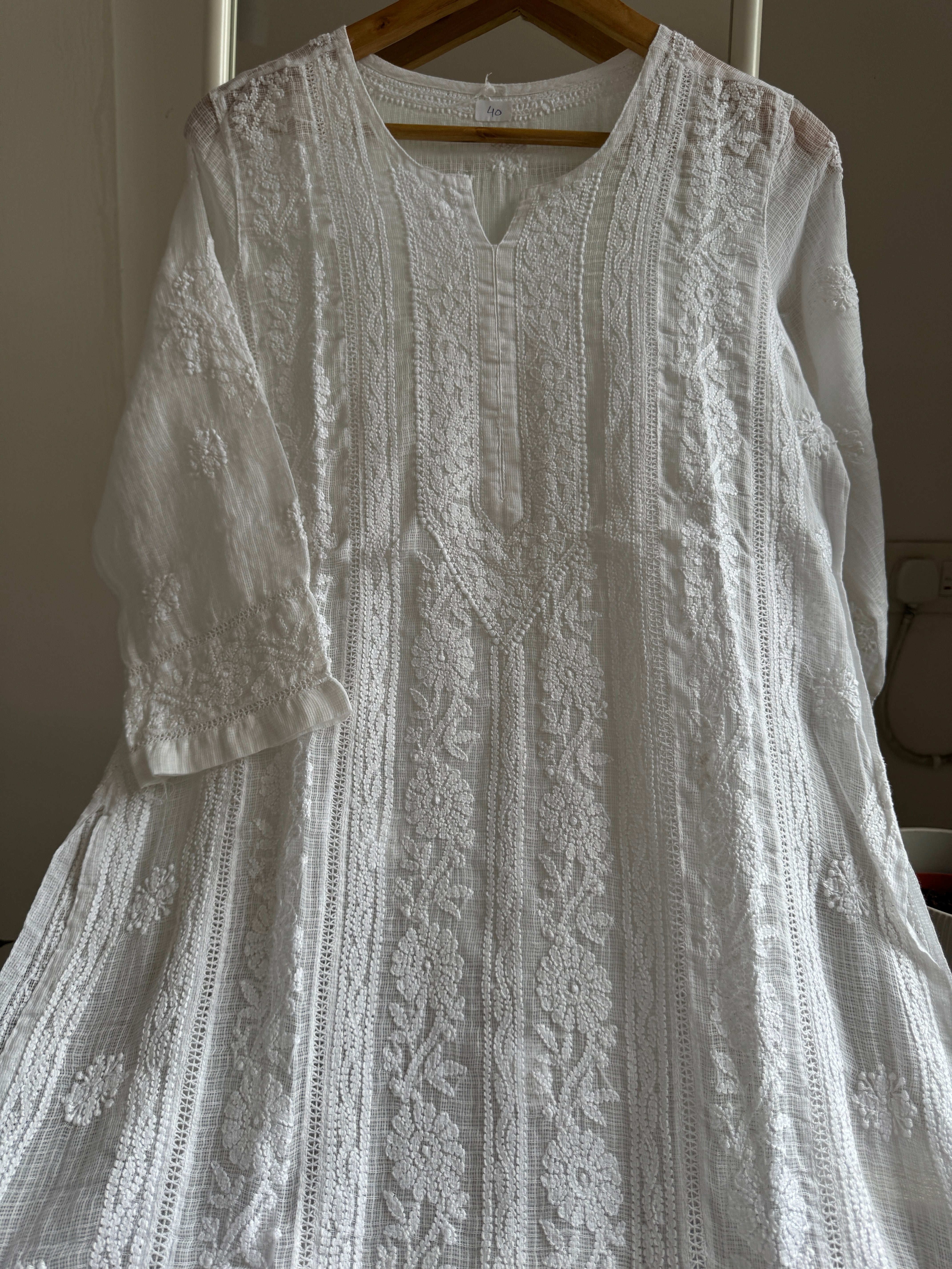 Kota Soft Cotton Chikankari Kurti - White - CHAND Collection