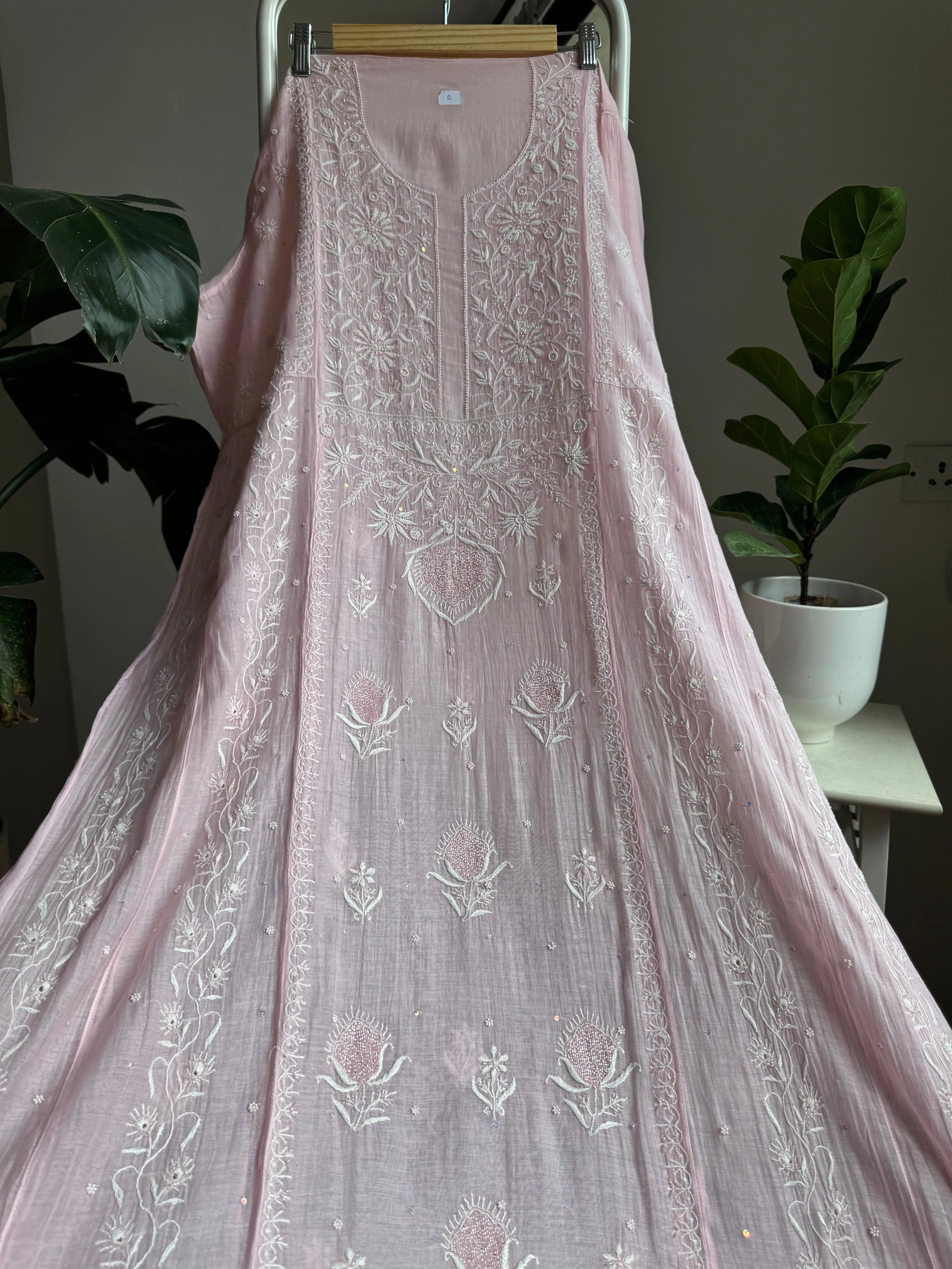 Mul Chanderi Anarkali - Baby Pink ARIAA CHIKANKARI 