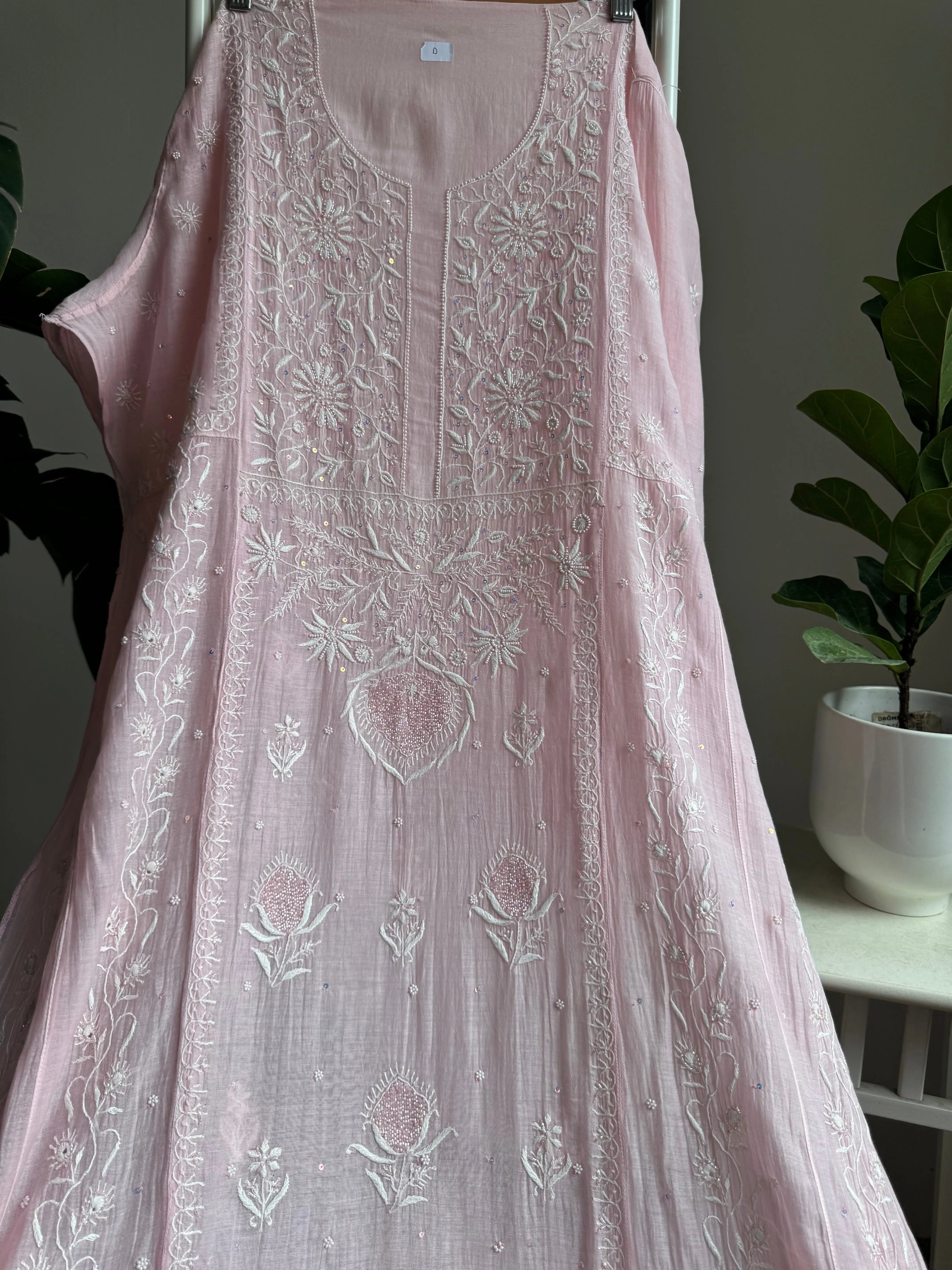 Mul Chanderi Anarkali - Baby Pink ARIAA CHIKANKARI 