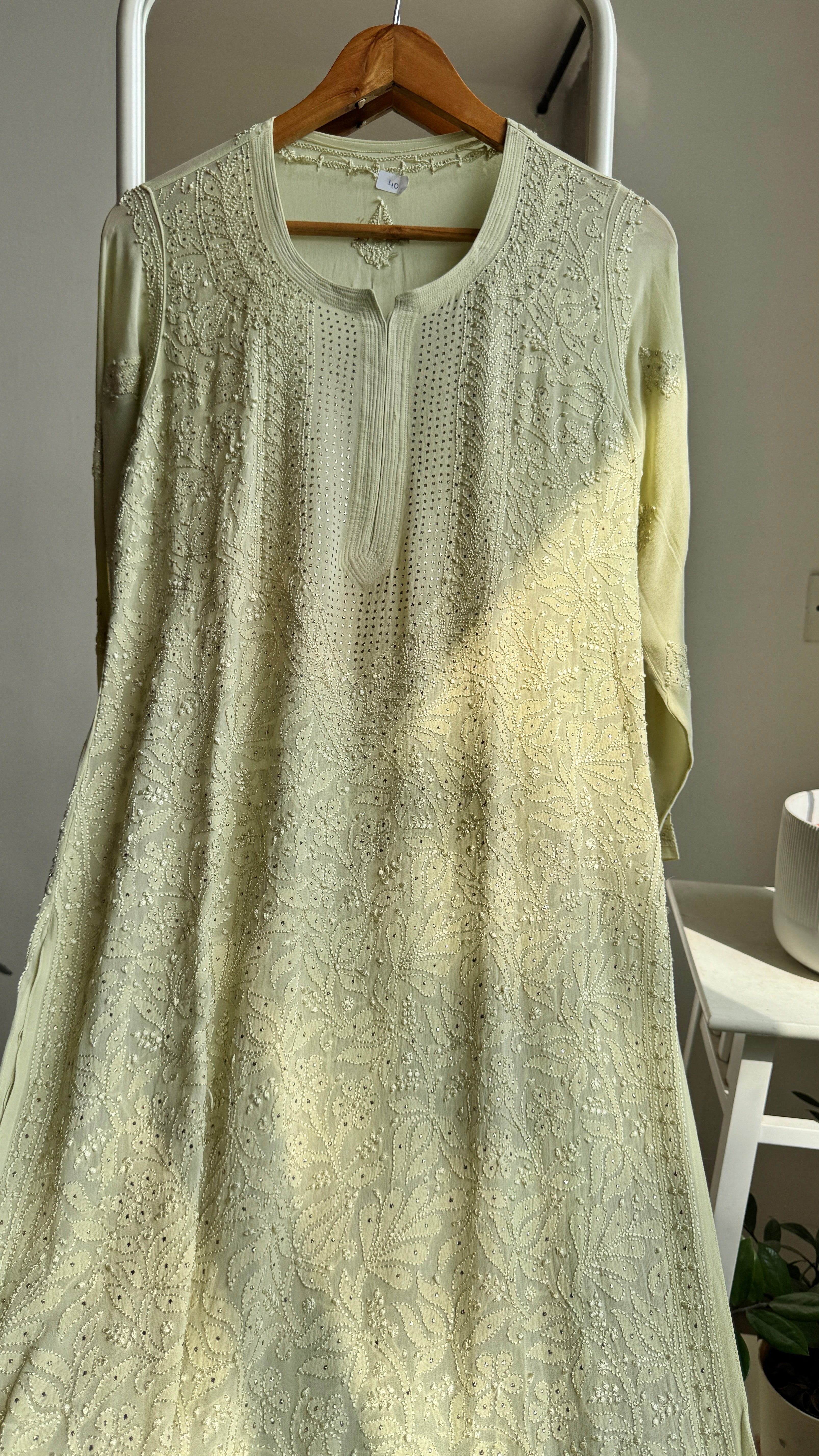 Viscose Kurti with Mukaish Work - Light Green