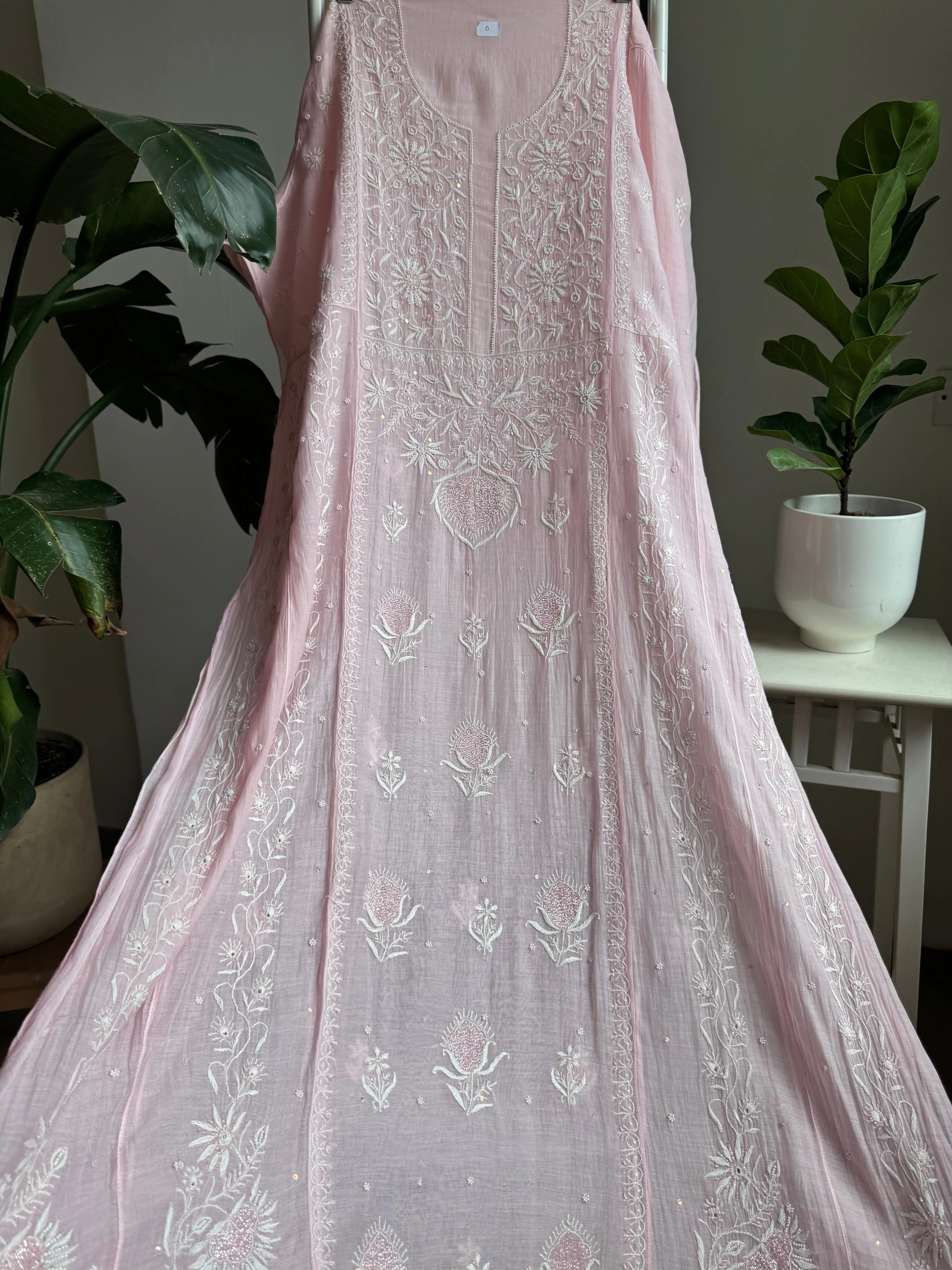 Mul Chanderi Anarkali - Baby Pink ARIAA CHIKANKARI 