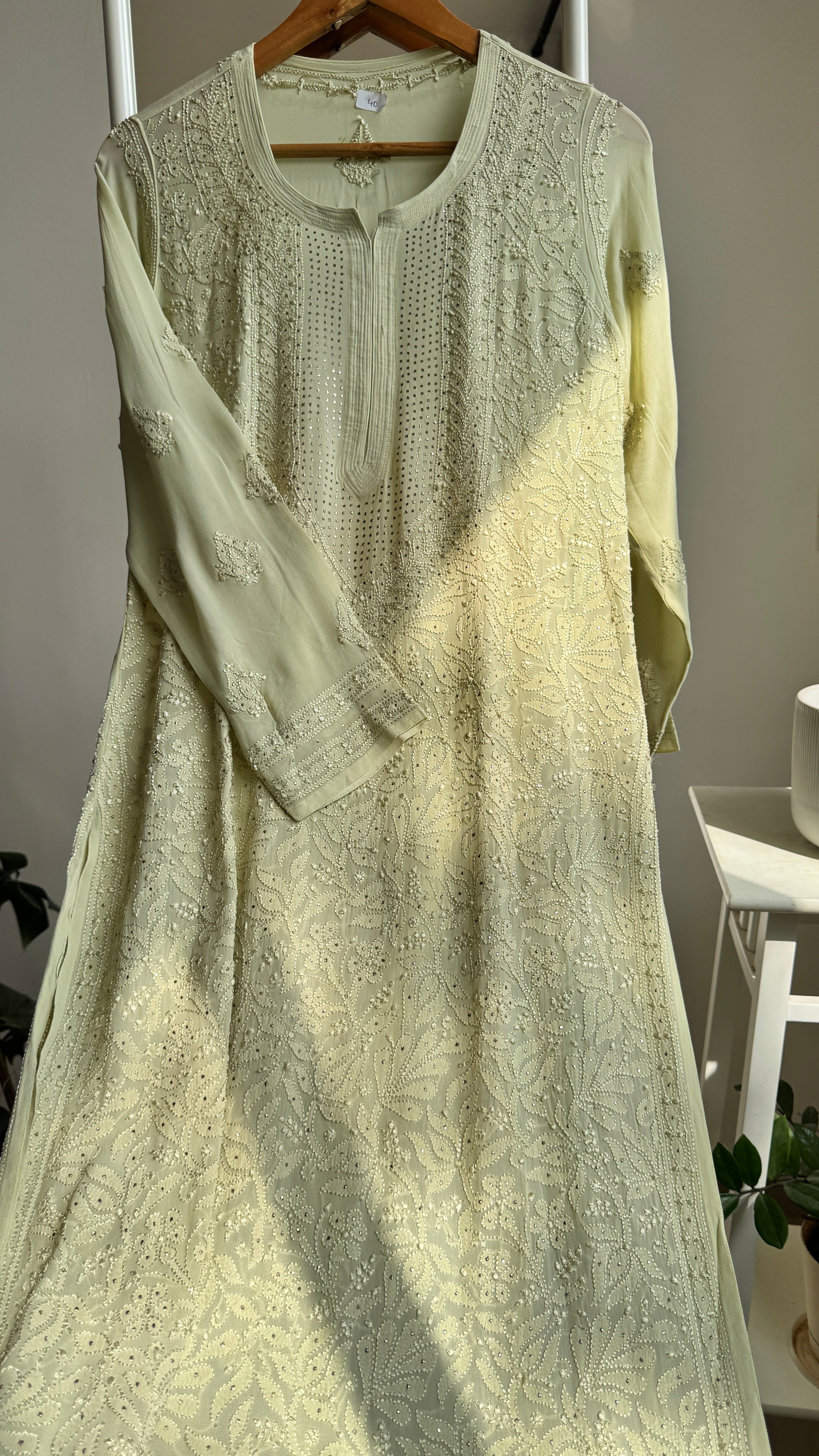 Viscose Kurti with Mukaish Work - Light Green
