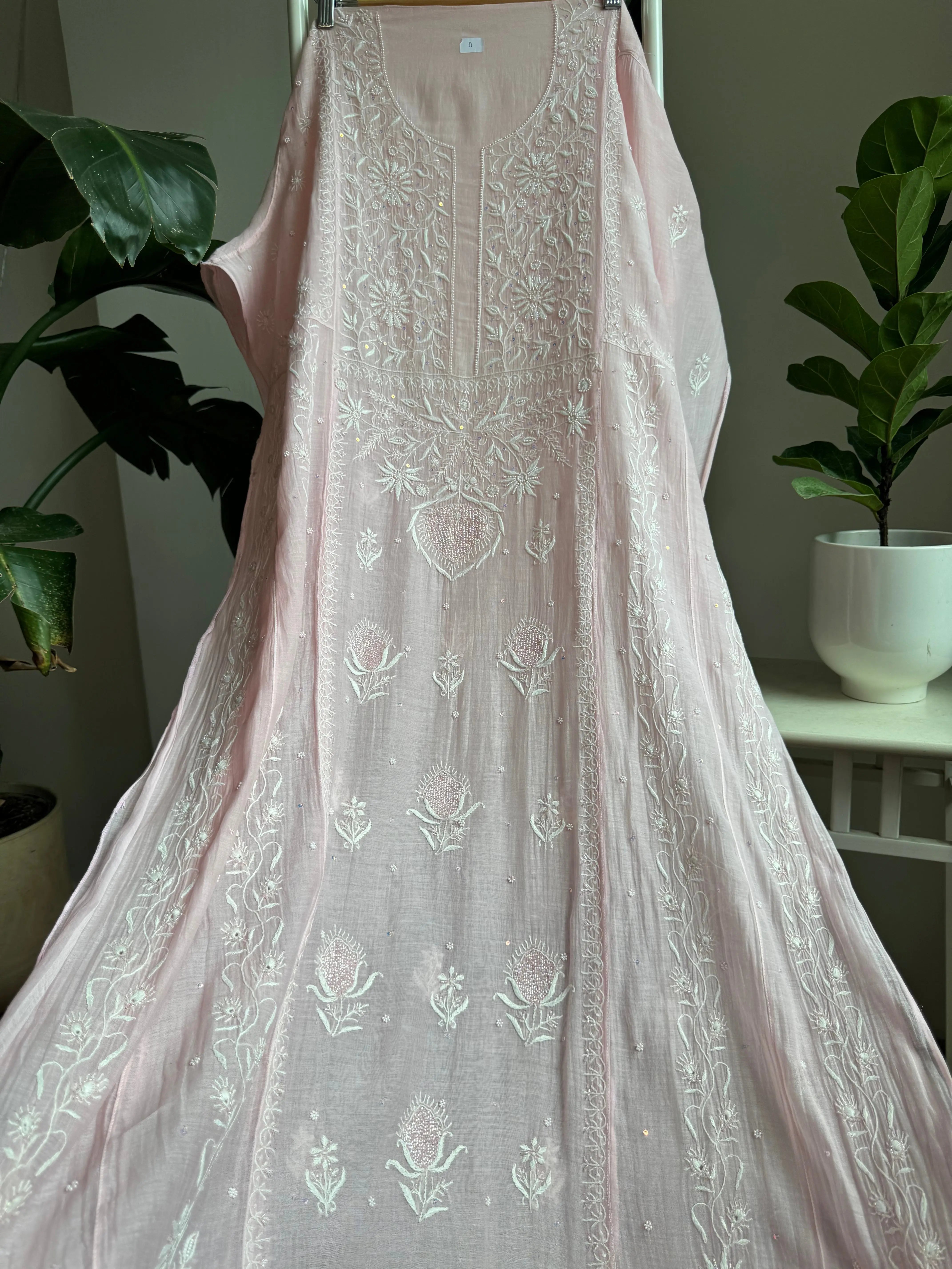 Mul Chanderi Anarkali - Baby Pink ARIAA CHIKANKARI 