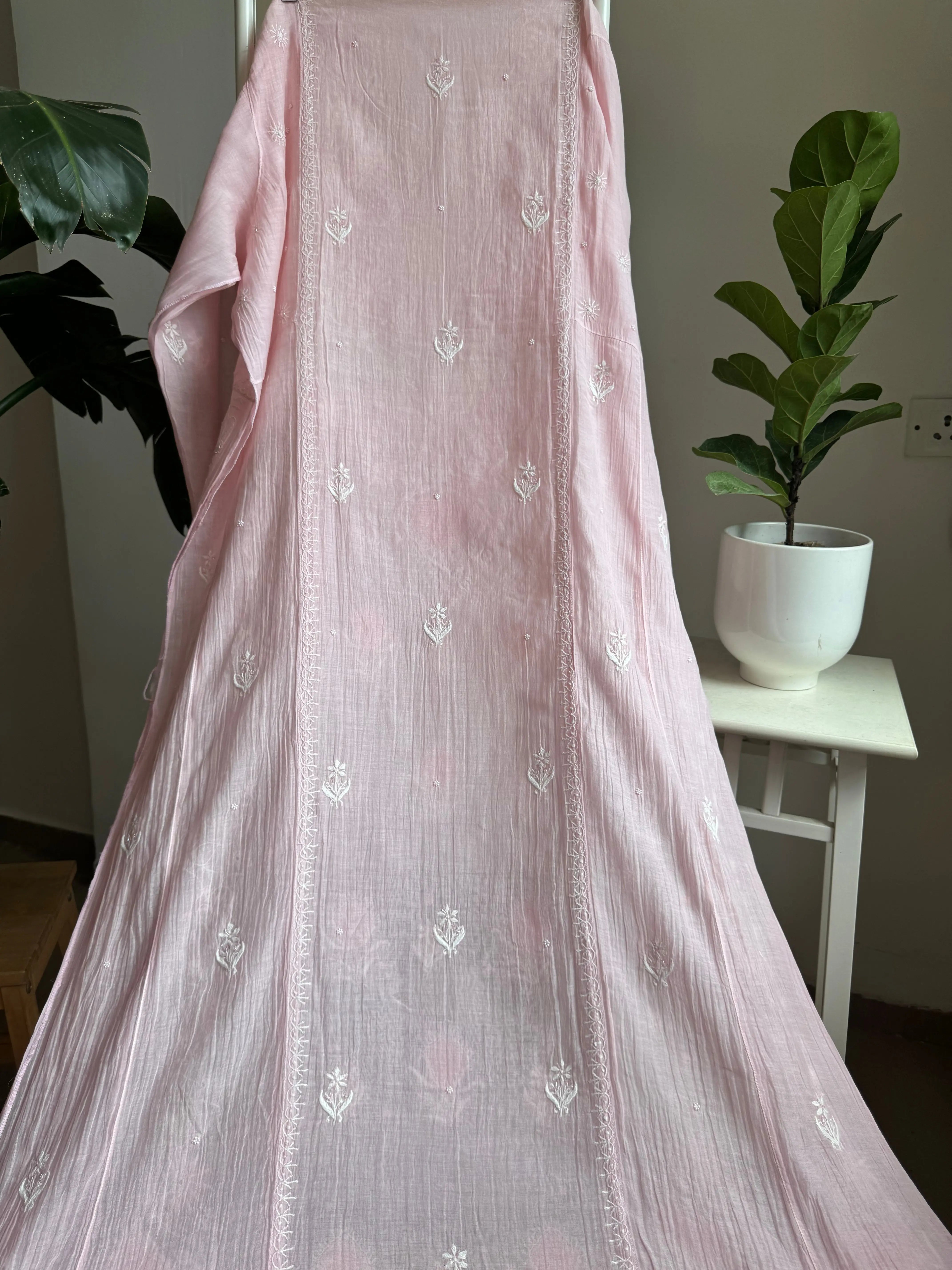 Mul Chanderi Anarkali - Baby Pink ARIAA CHIKANKARI 