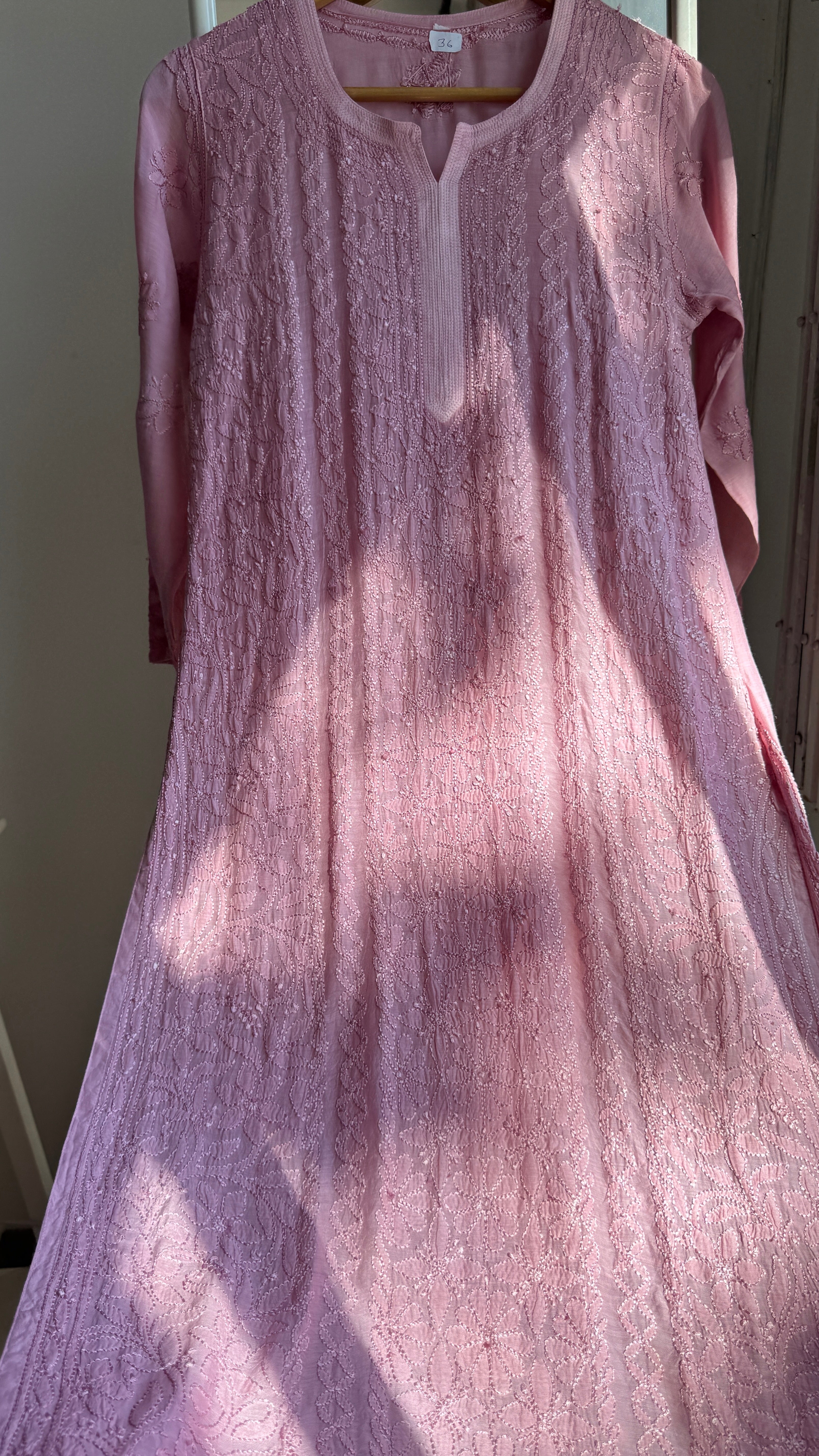 Muslin Chikankari Kurti - Onion Pink - BERRY Collection