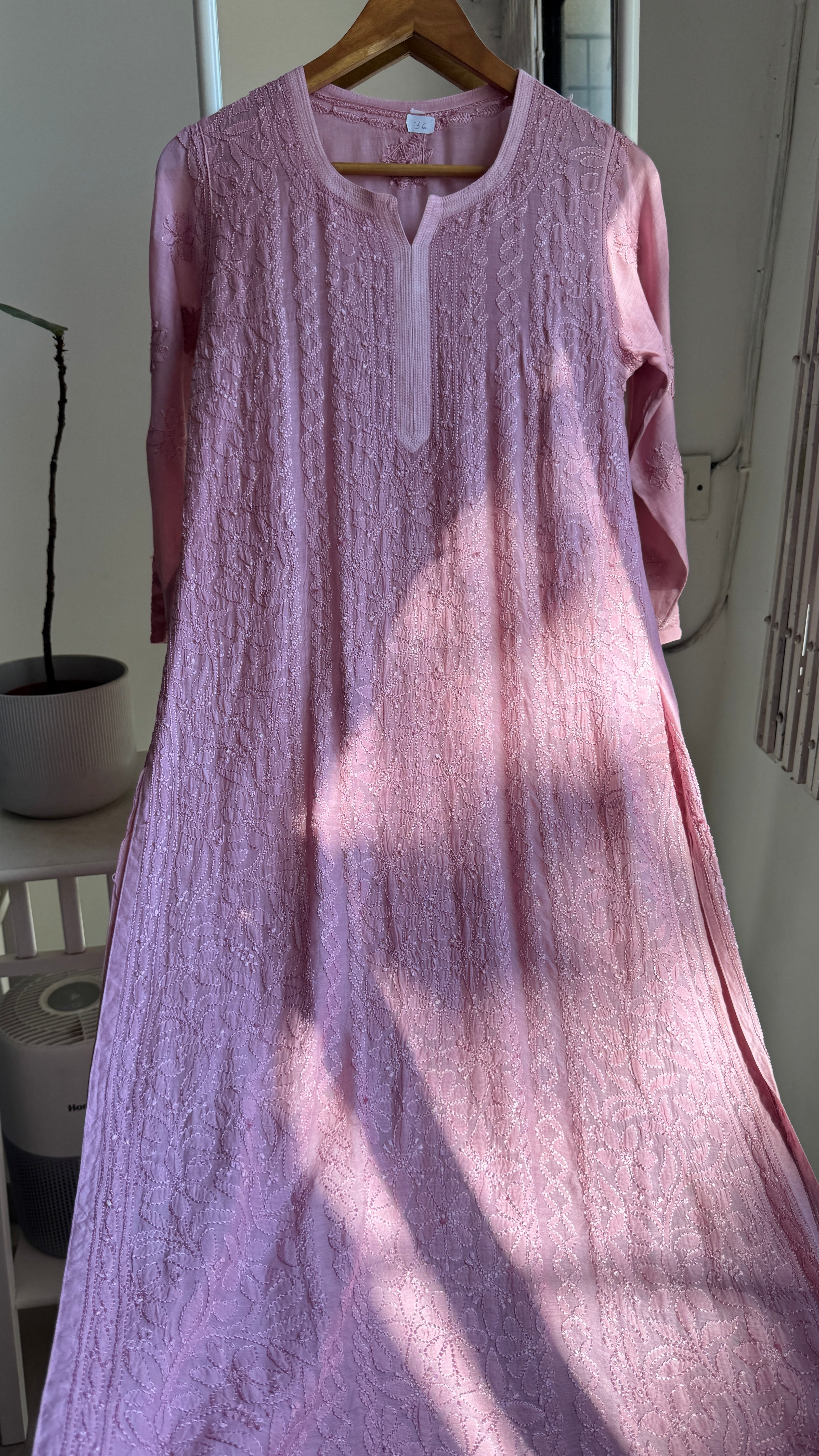 Muslin Chikankari Kurti - Onion Pink - BERRY Collection