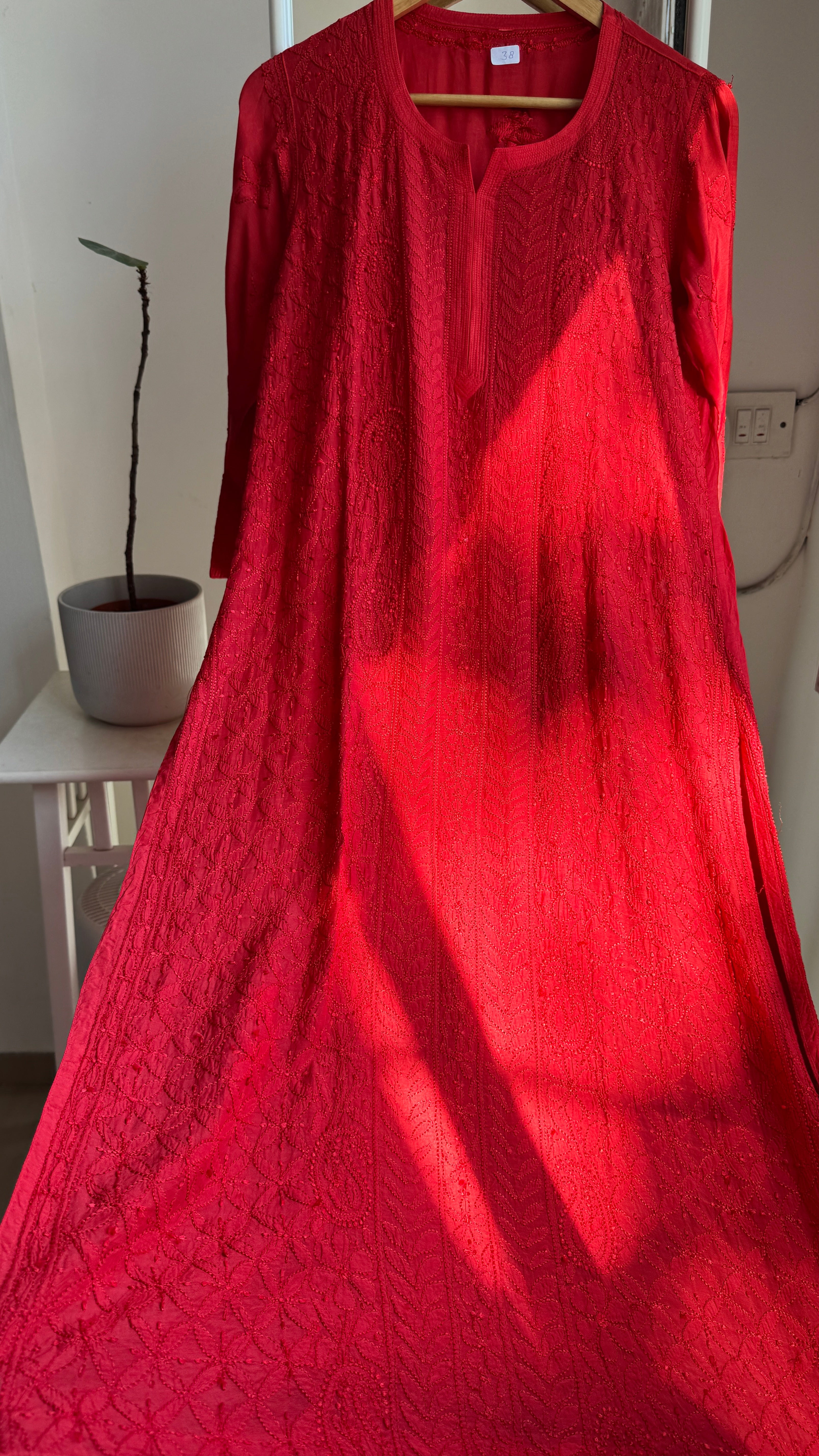 Muslin Chikankari Kurti - Red - BERRY Collection