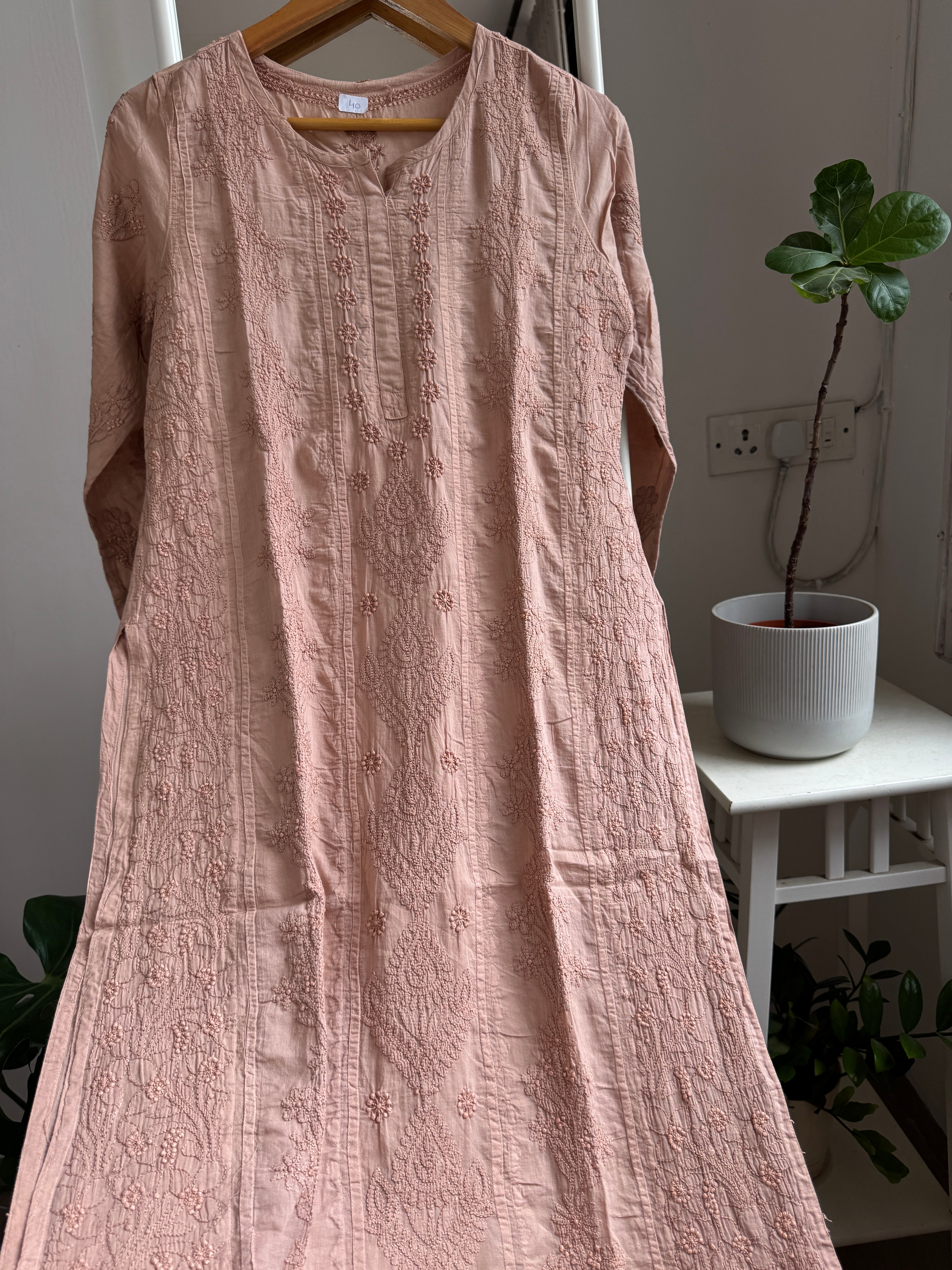 Mul Cotton Brown Chikankari Kurti - Bela Collection