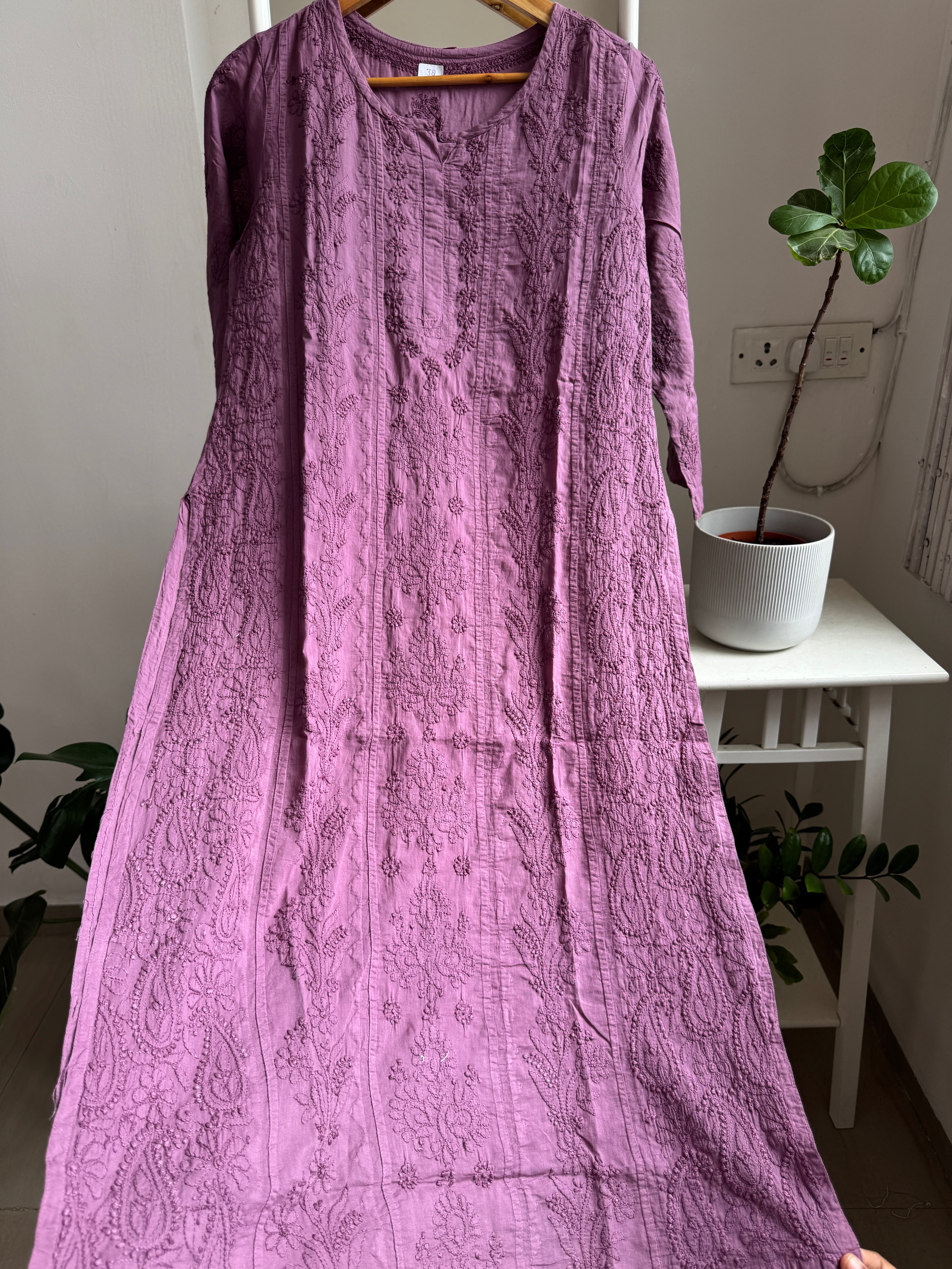 Mul Cotton Purple Chikankari Kurti - Bela Collection