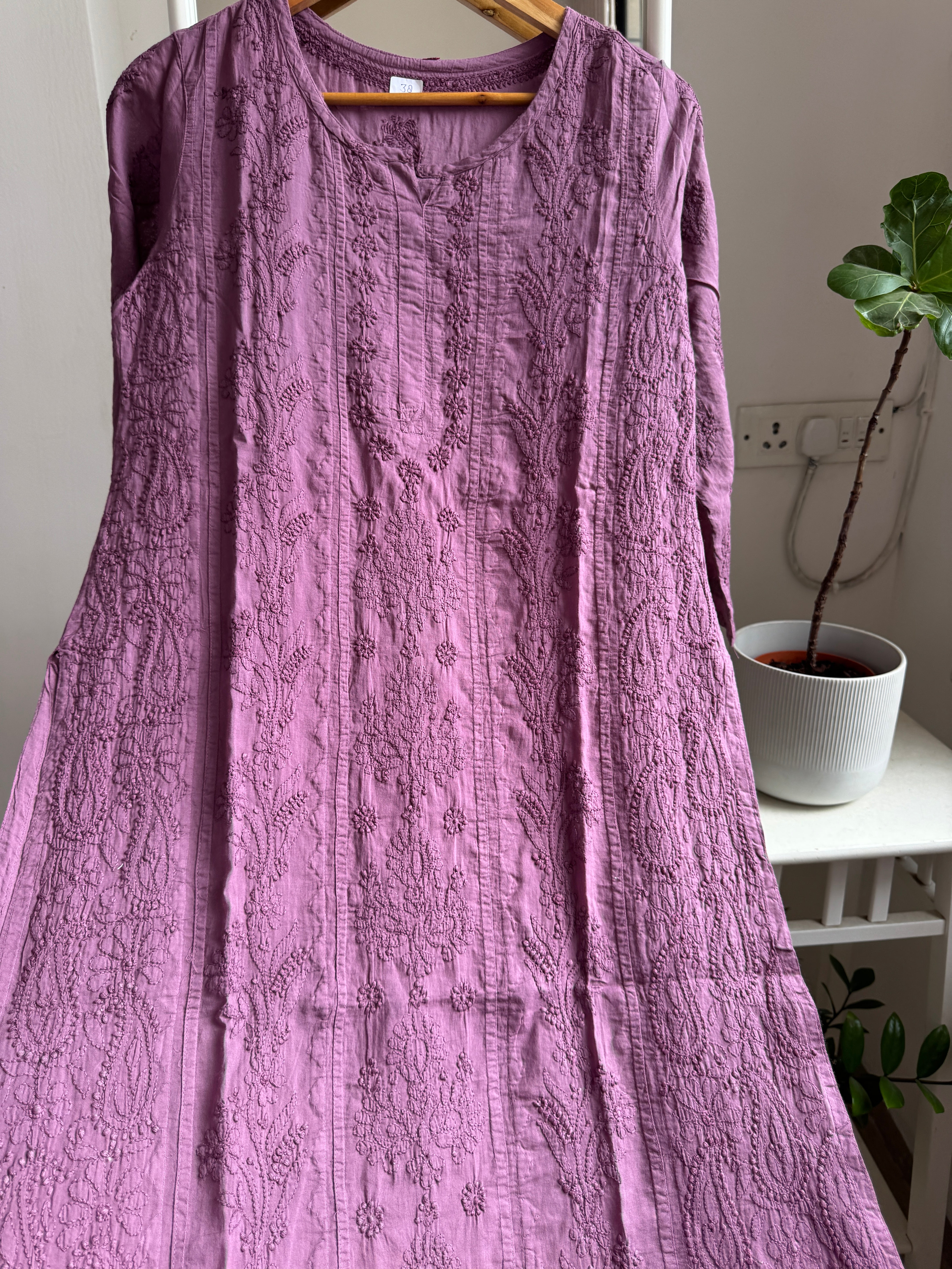 Mul Cotton Purple Chikankari Kurti - Bela Collection