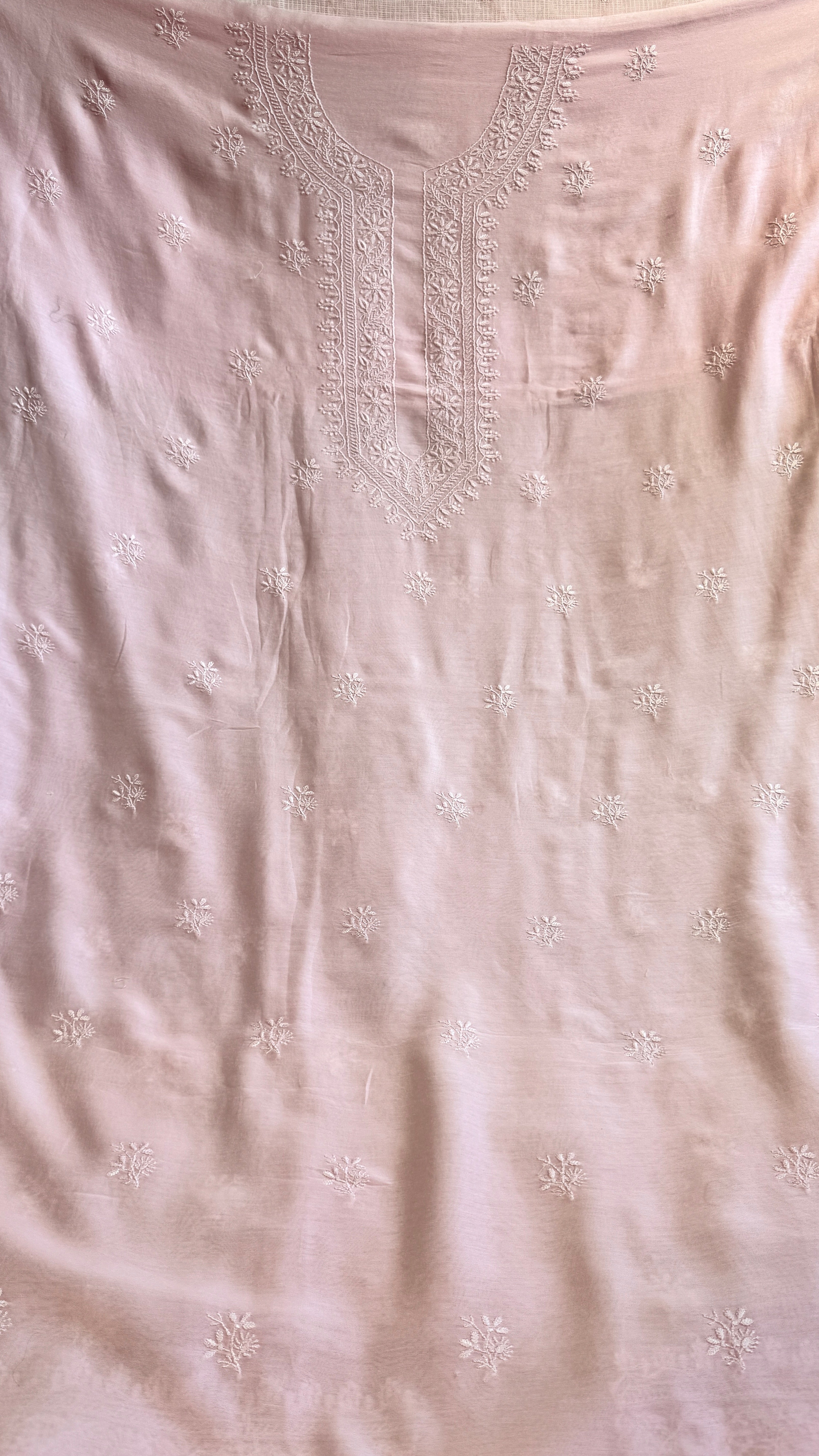 Chanderi Chikankari Kurta Length - Mens- Baby Pink