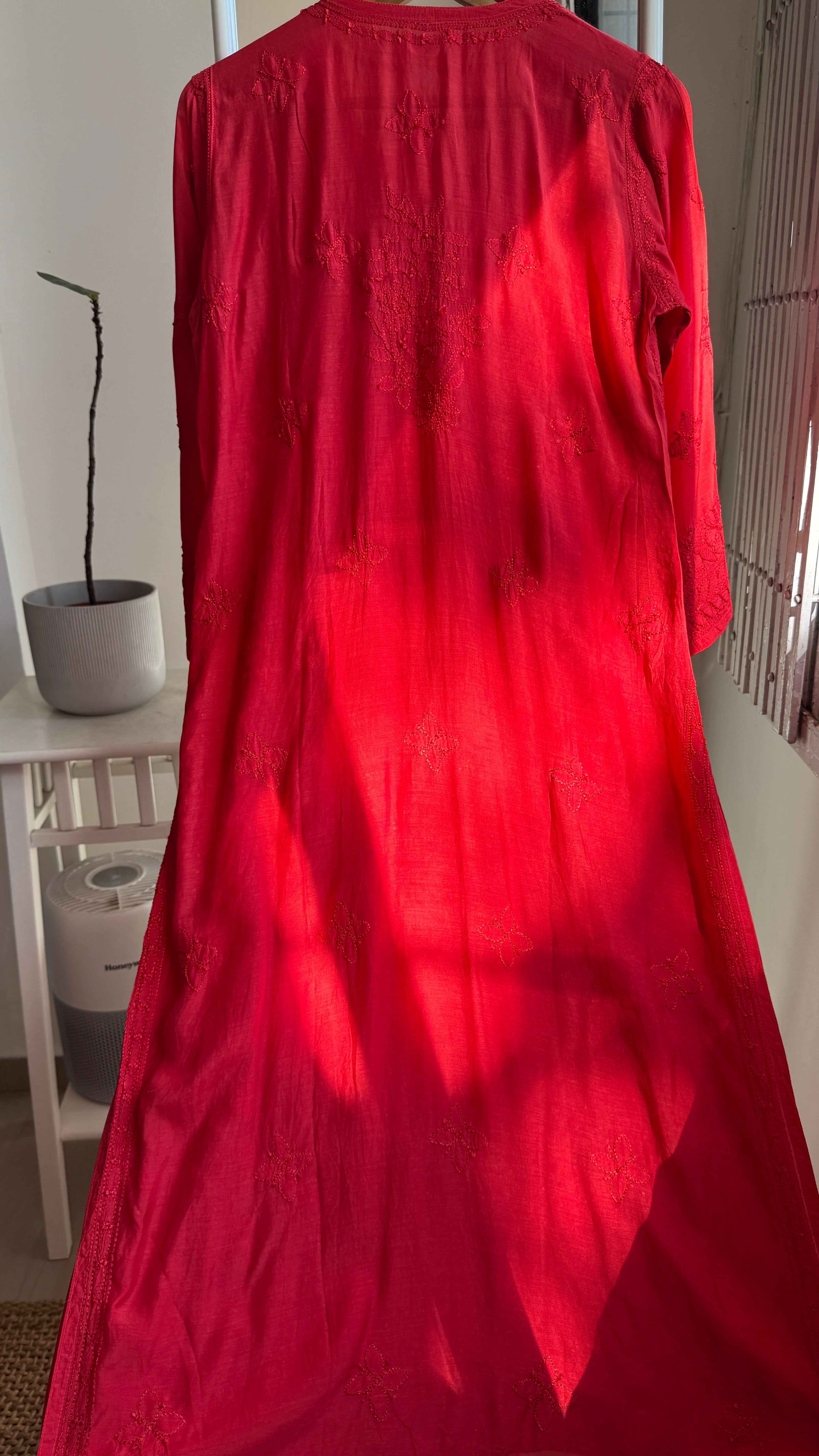 Muslin Chikankari Kurti - Red - BERRY Collection