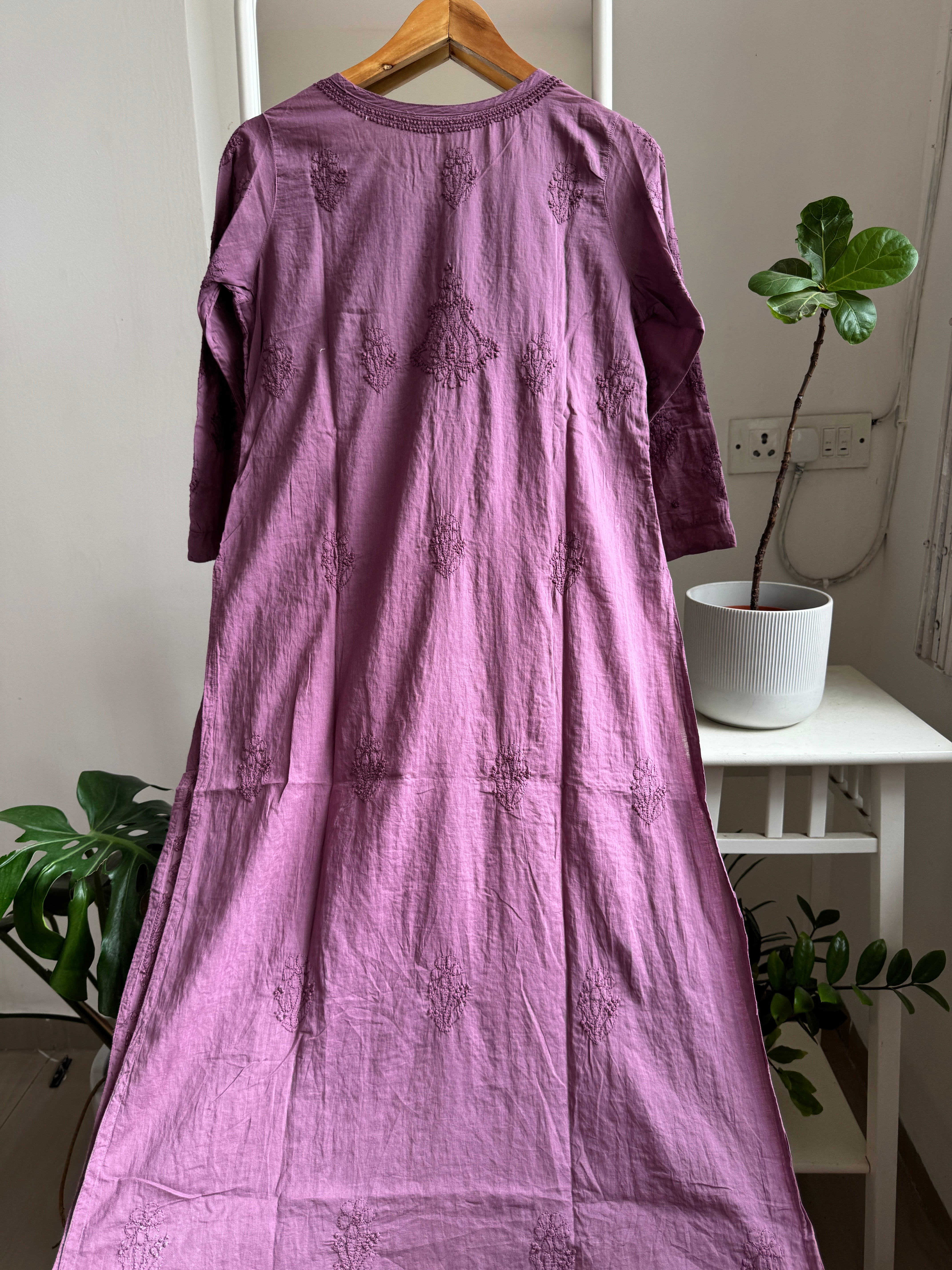 Mul Cotton Purple Chikankari Kurti - Bela Collection ARIAA CHIKANKARI 