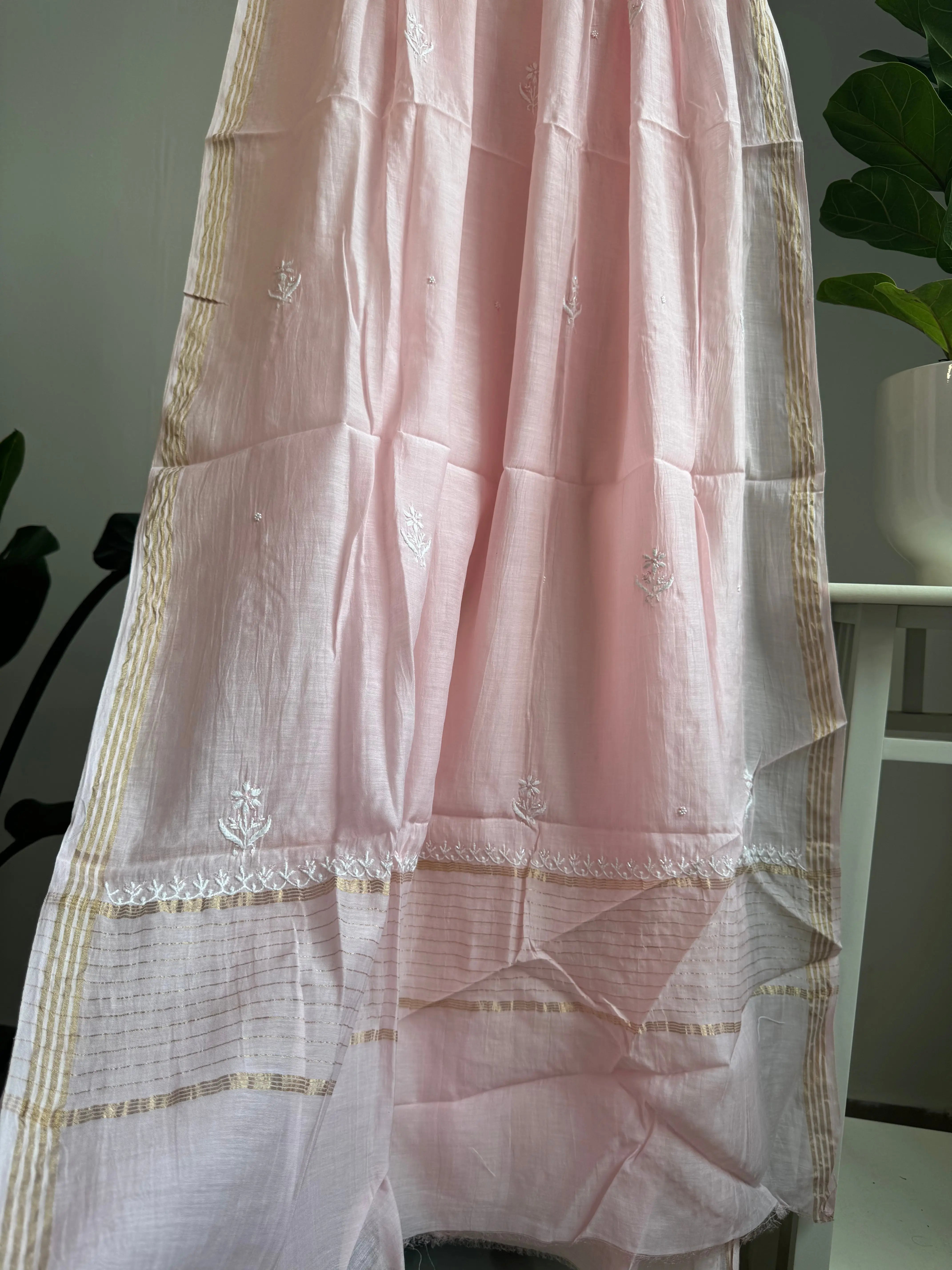 Mul Chanderi Anarkali - Baby Pink ARIAA CHIKANKARI 