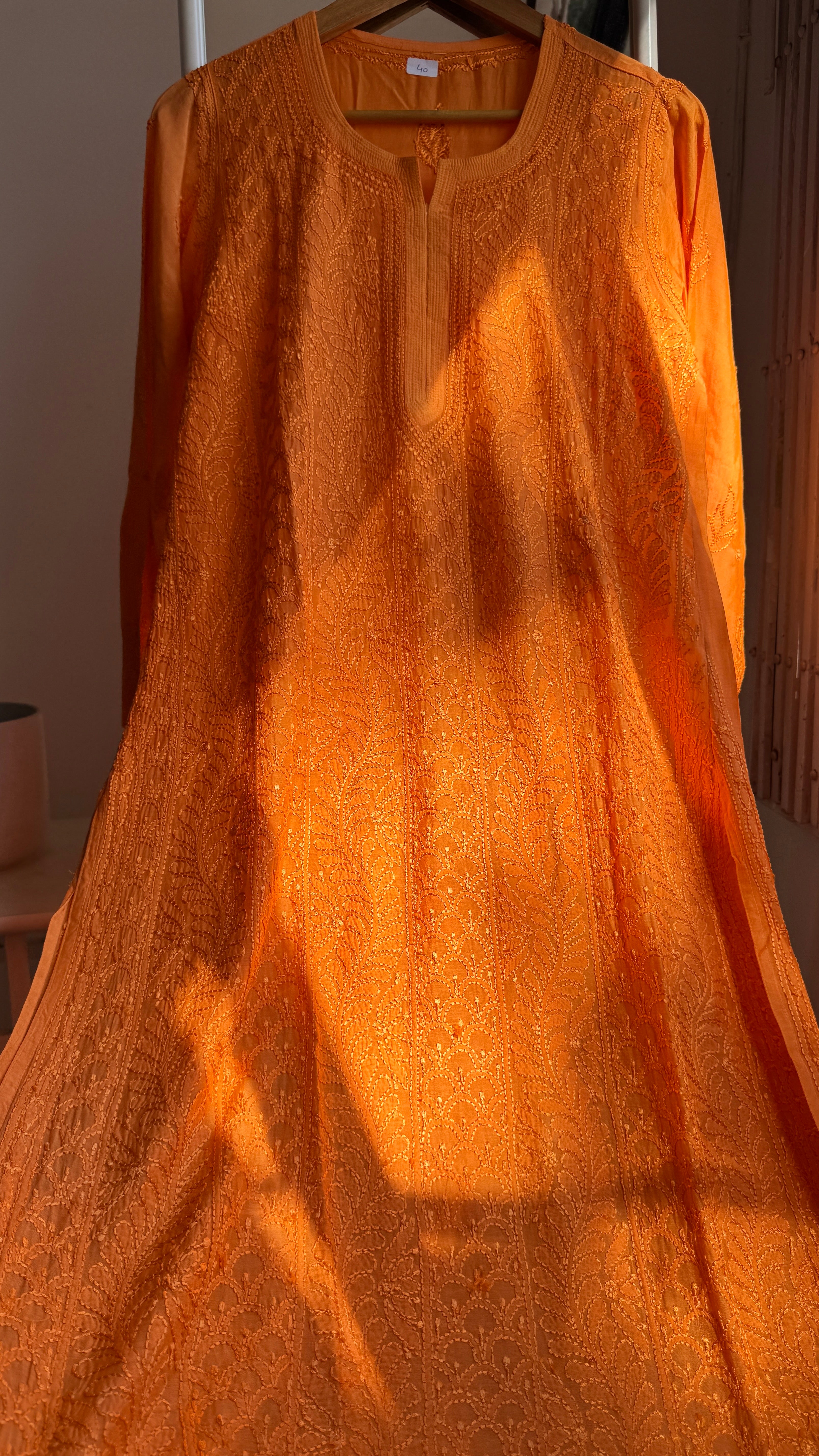 Muslin Chikankari Kurti - Orange  - BERRY Collection