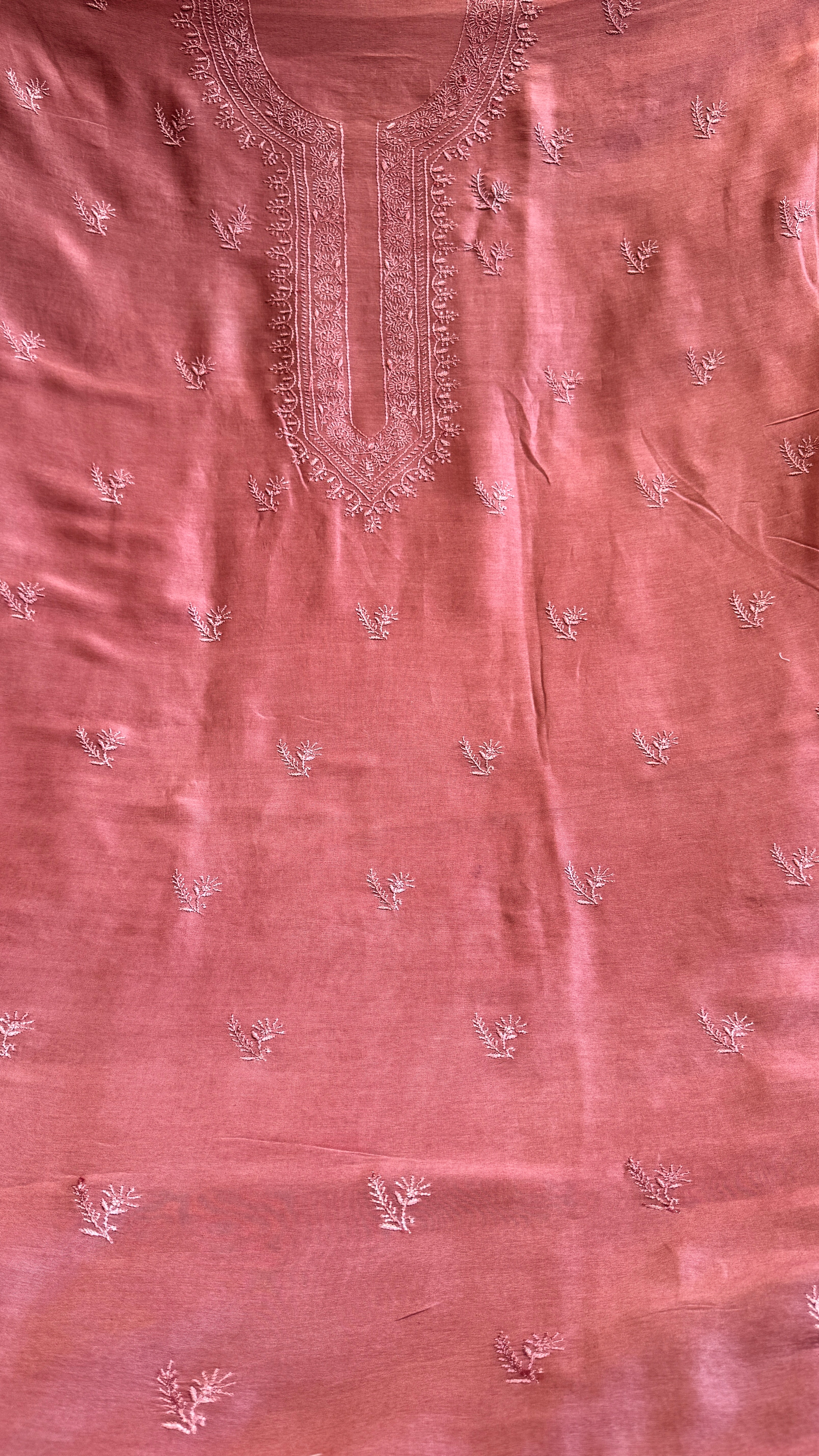 Chanderi Chikankari Kurta Length - Mens- Rosewood