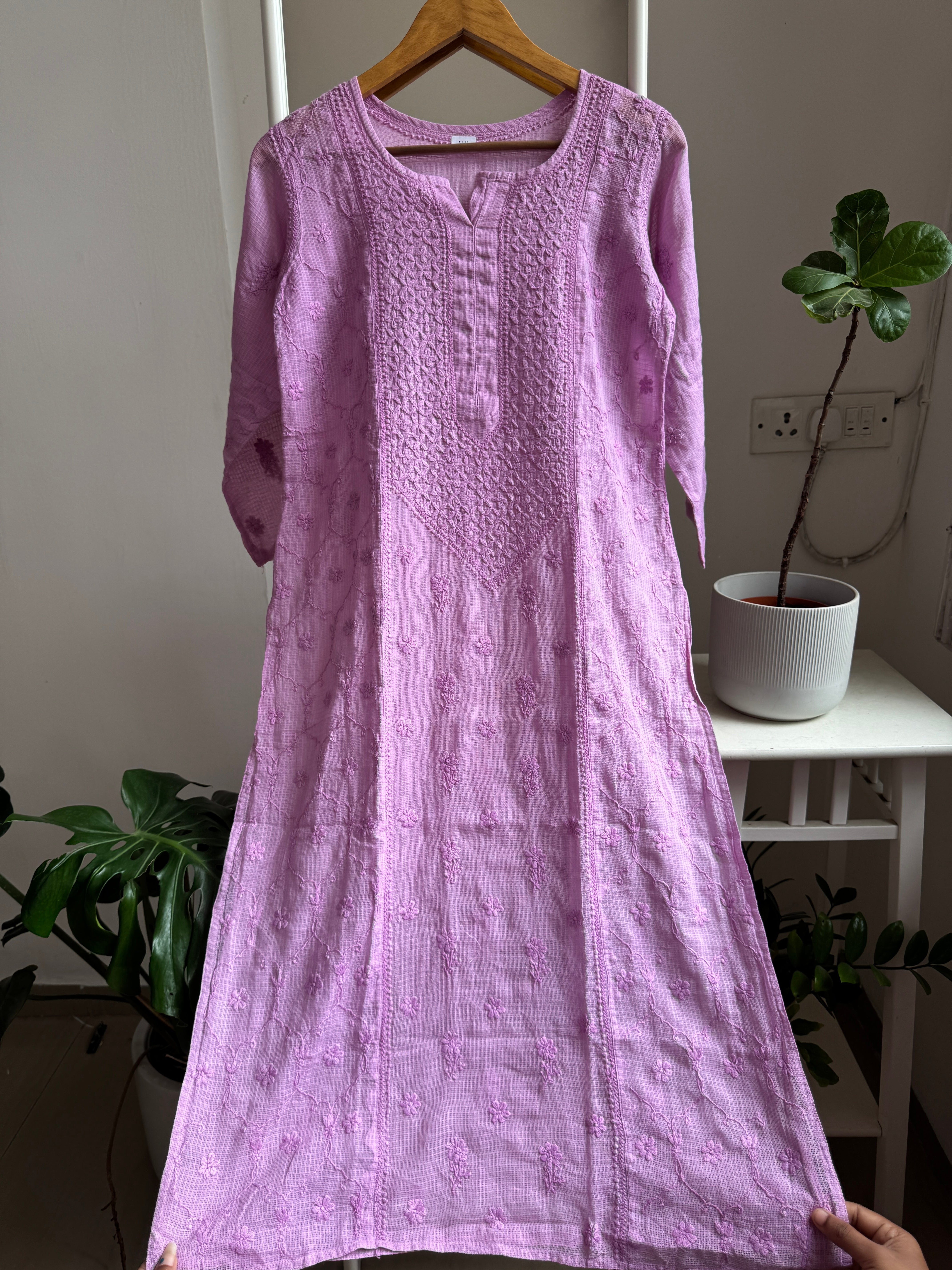 Kota Soft Cotton Chikankari Kurti - Mauve