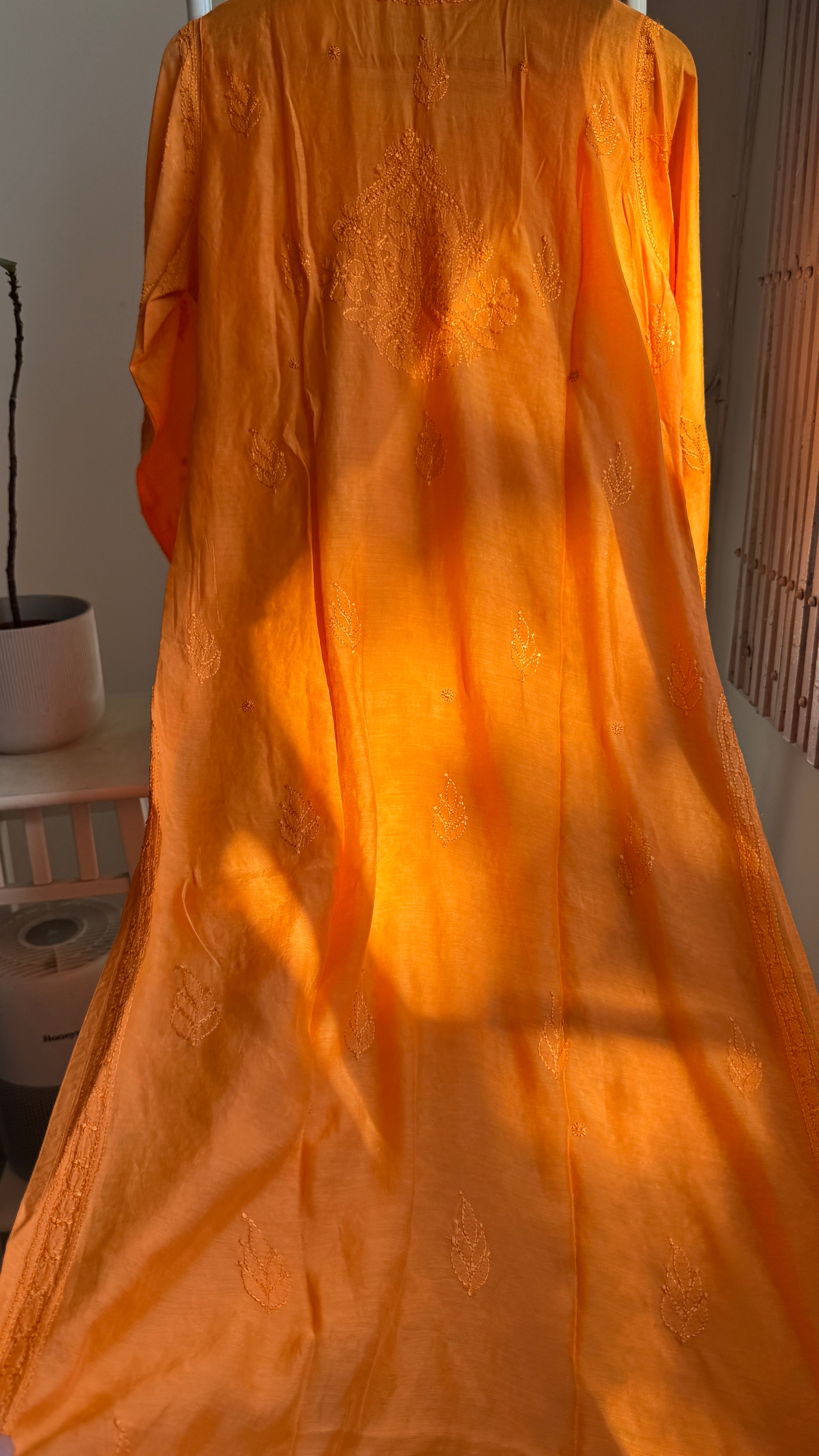 Muslin Chikankari Kurti - Orange  - BERRY Collection