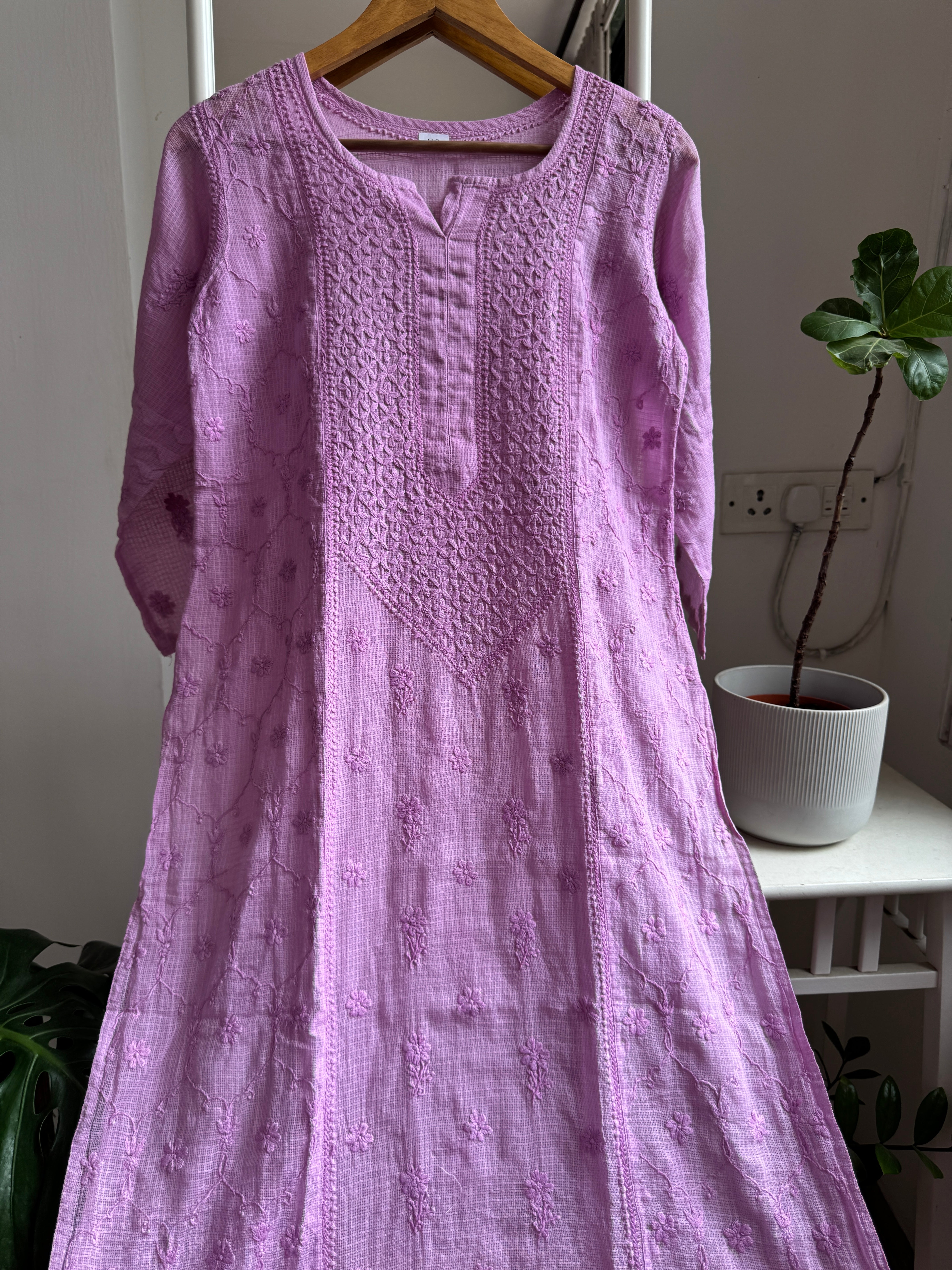 Kota Soft Cotton Chikankari Kurti - Mauve