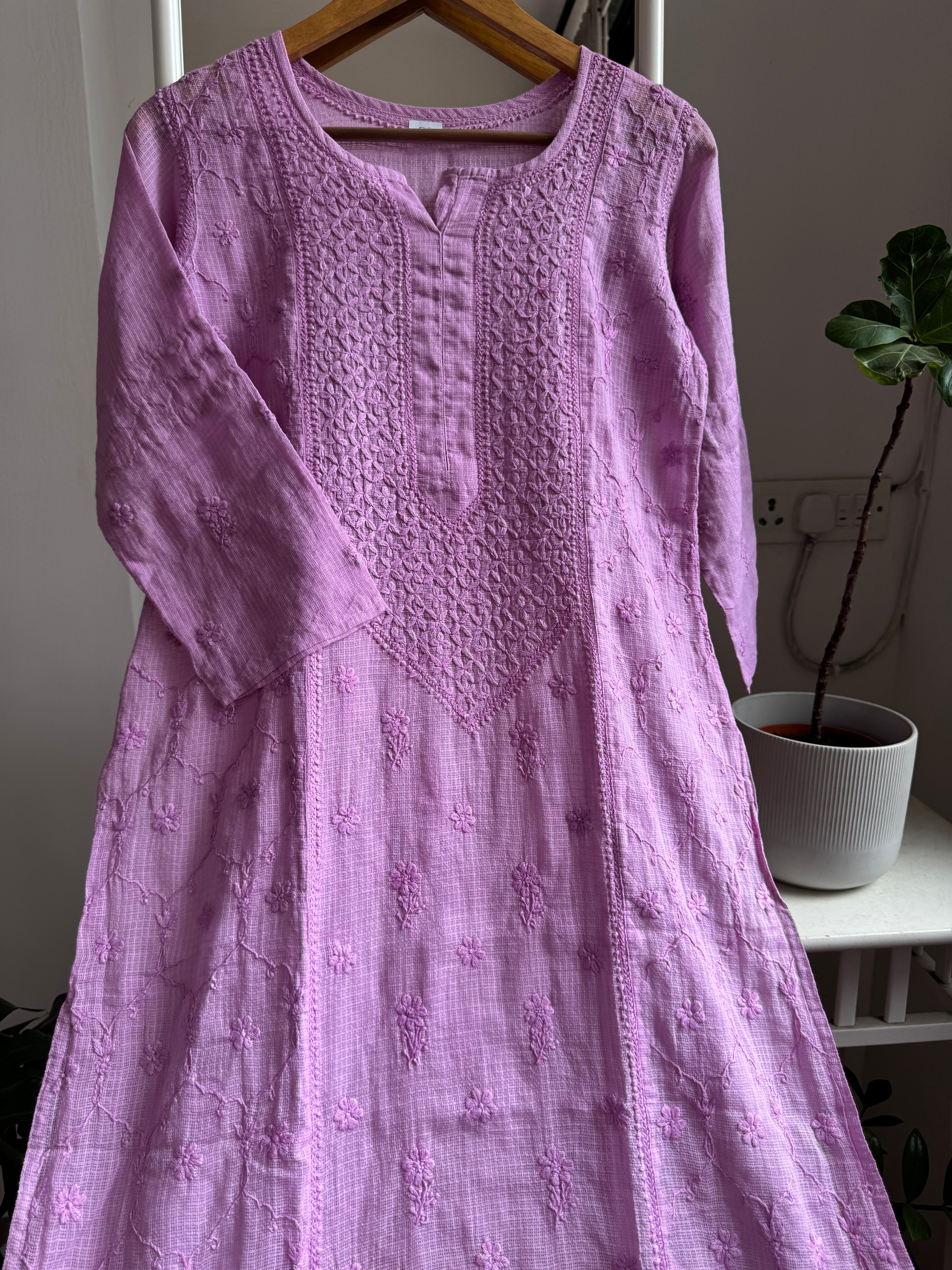 Kota Soft Cotton Chikankari Kurti - Mauve ARIAA CHIKANKARI 