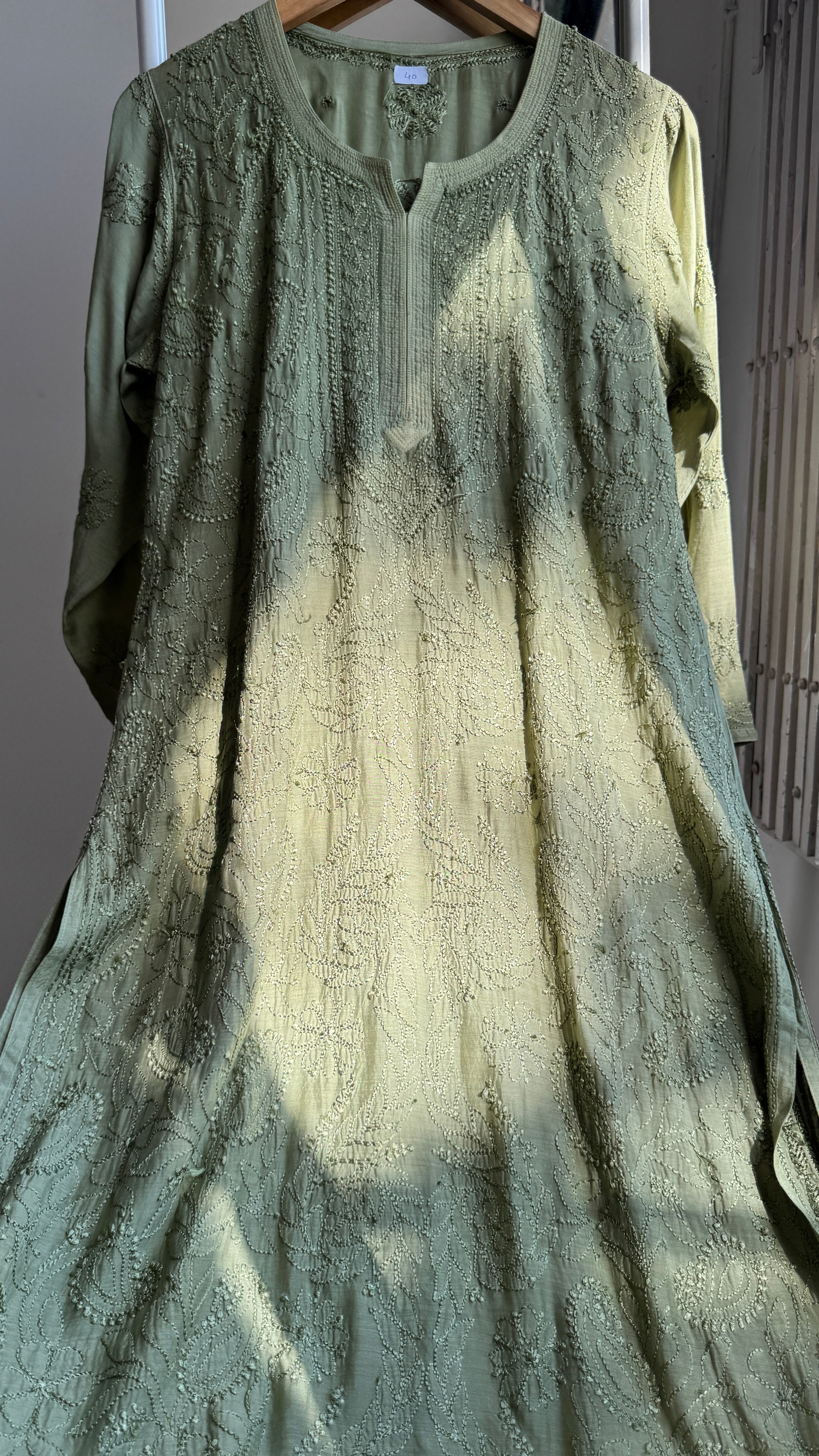 Muslin Chikankari Kurti - Green  - BERRY Collection