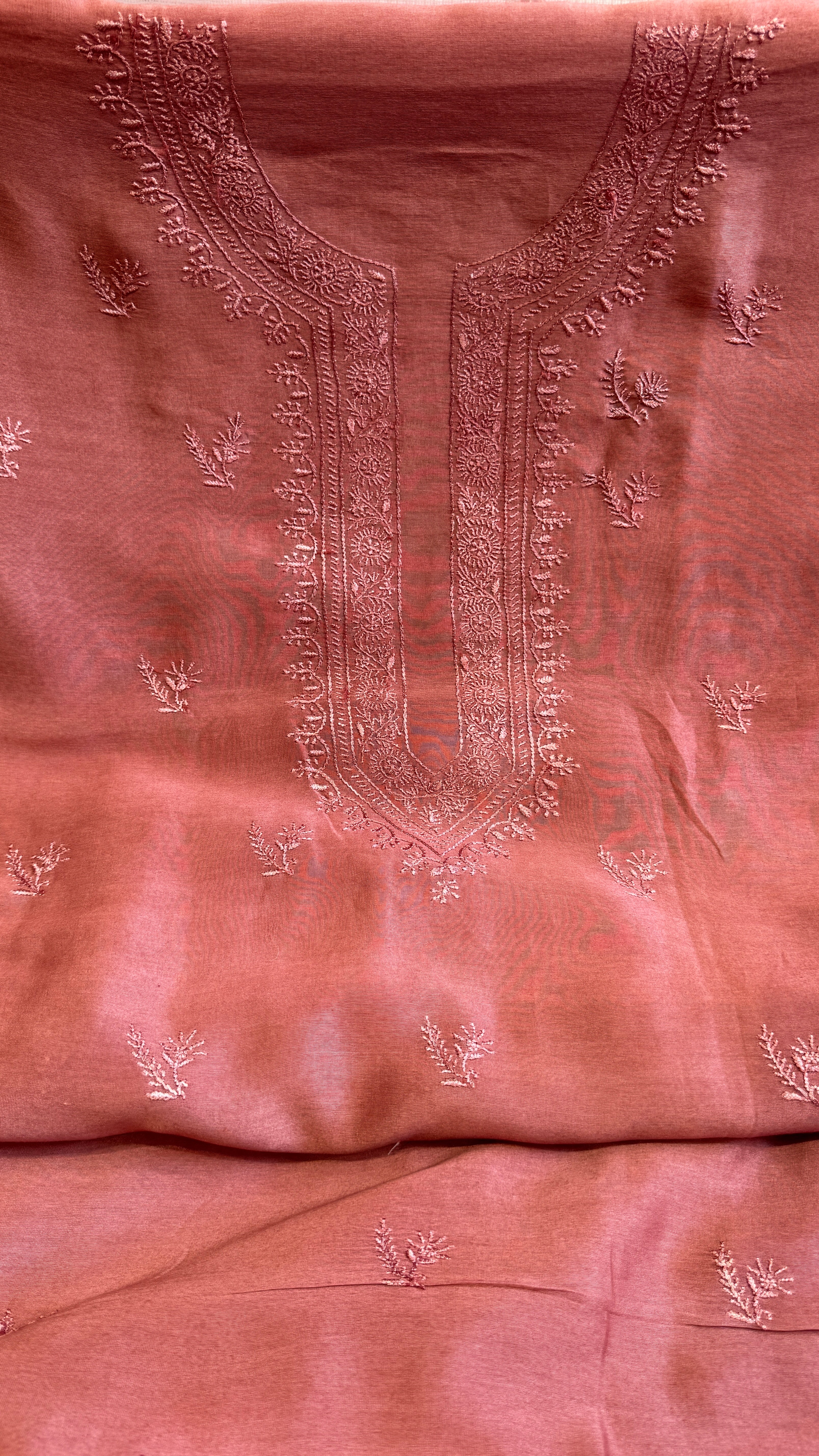 Chanderi Chikankari Kurta Length - Mens- Rosewood