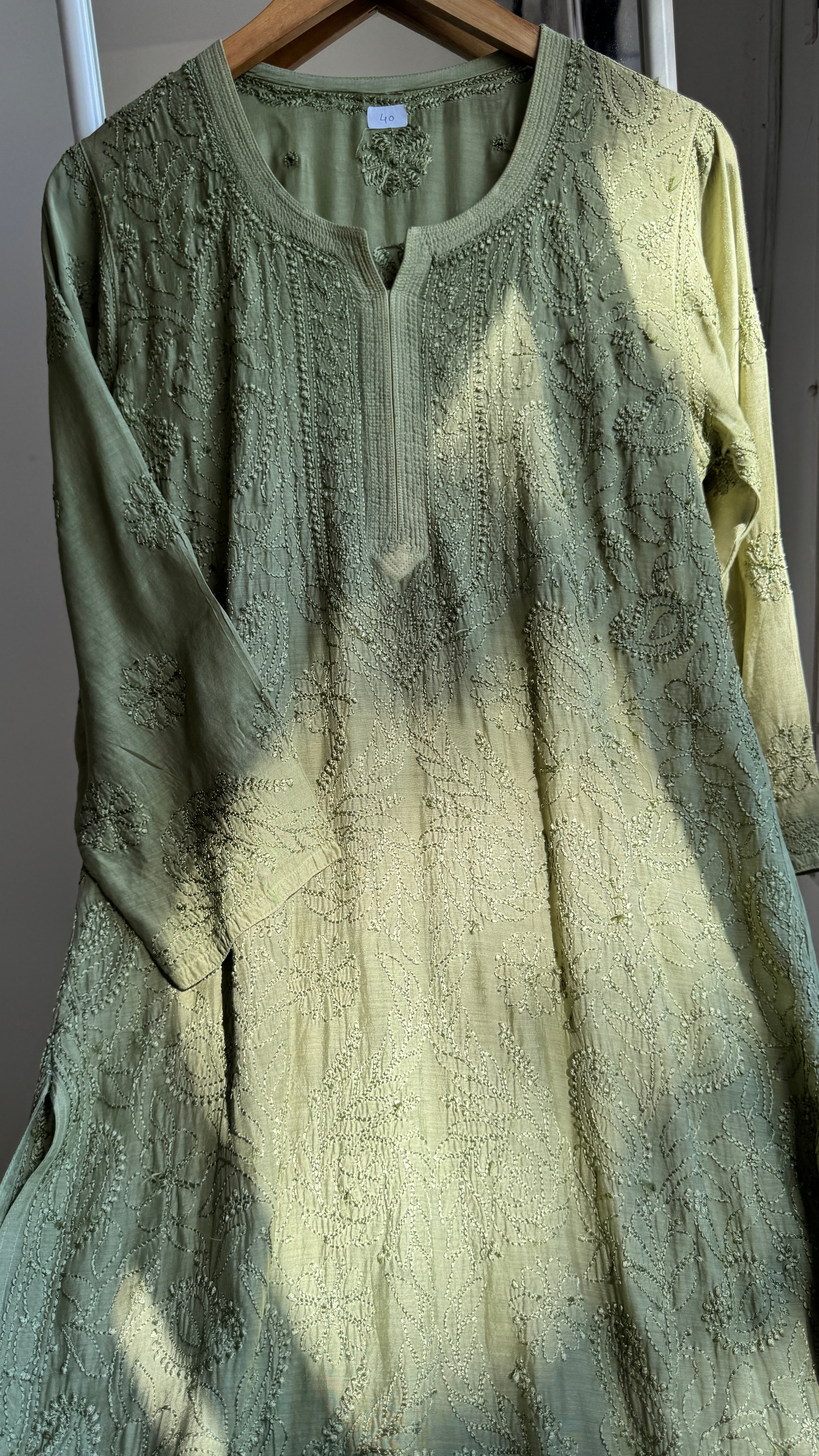 Muslin Chikankari Kurti - Green  - BERRY Collection