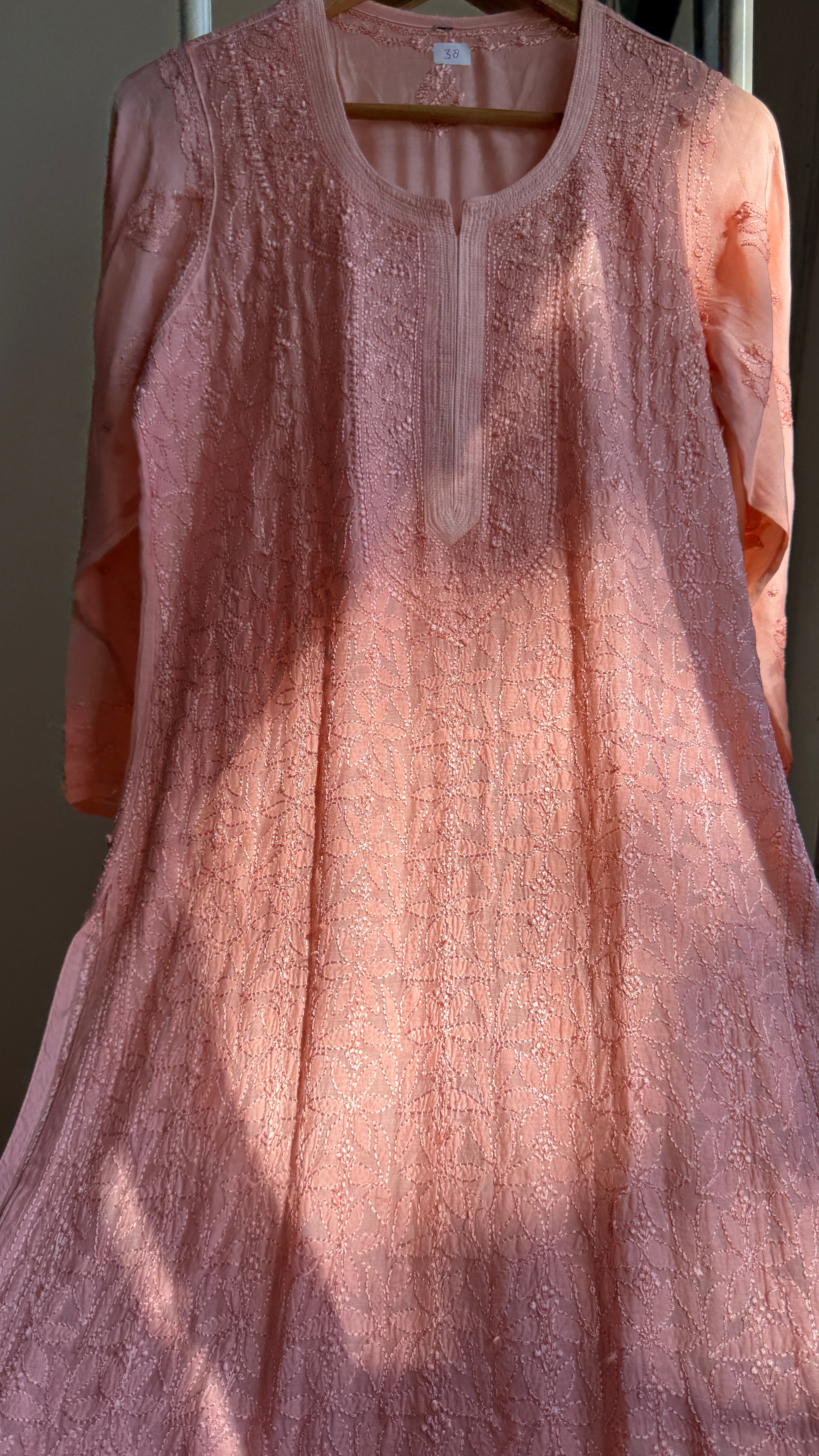 Muslin Chikankari Kurti - Peach - BERRY Collection