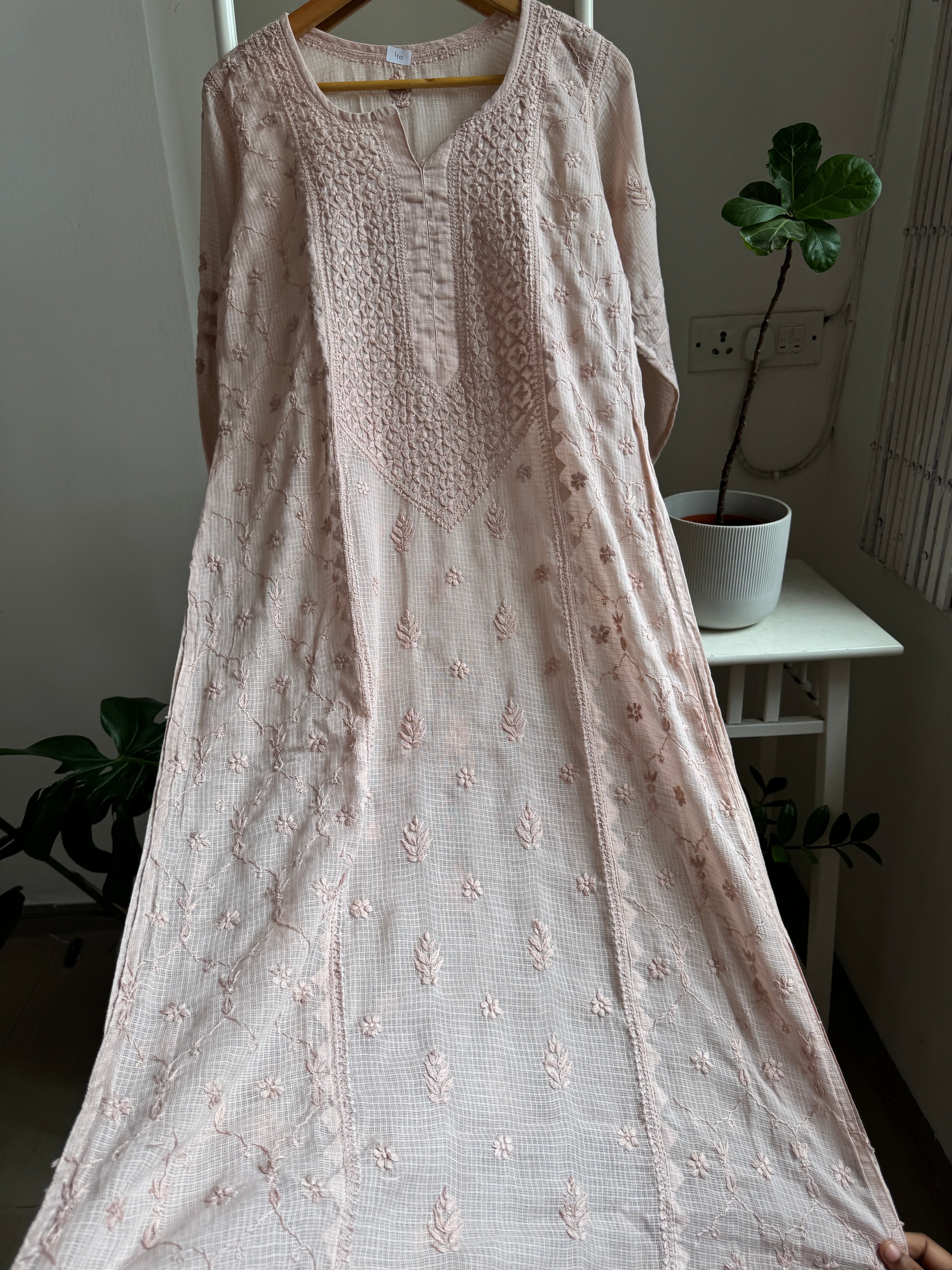 Kota Soft Cotton Chikankari Kurti - Nude Pink