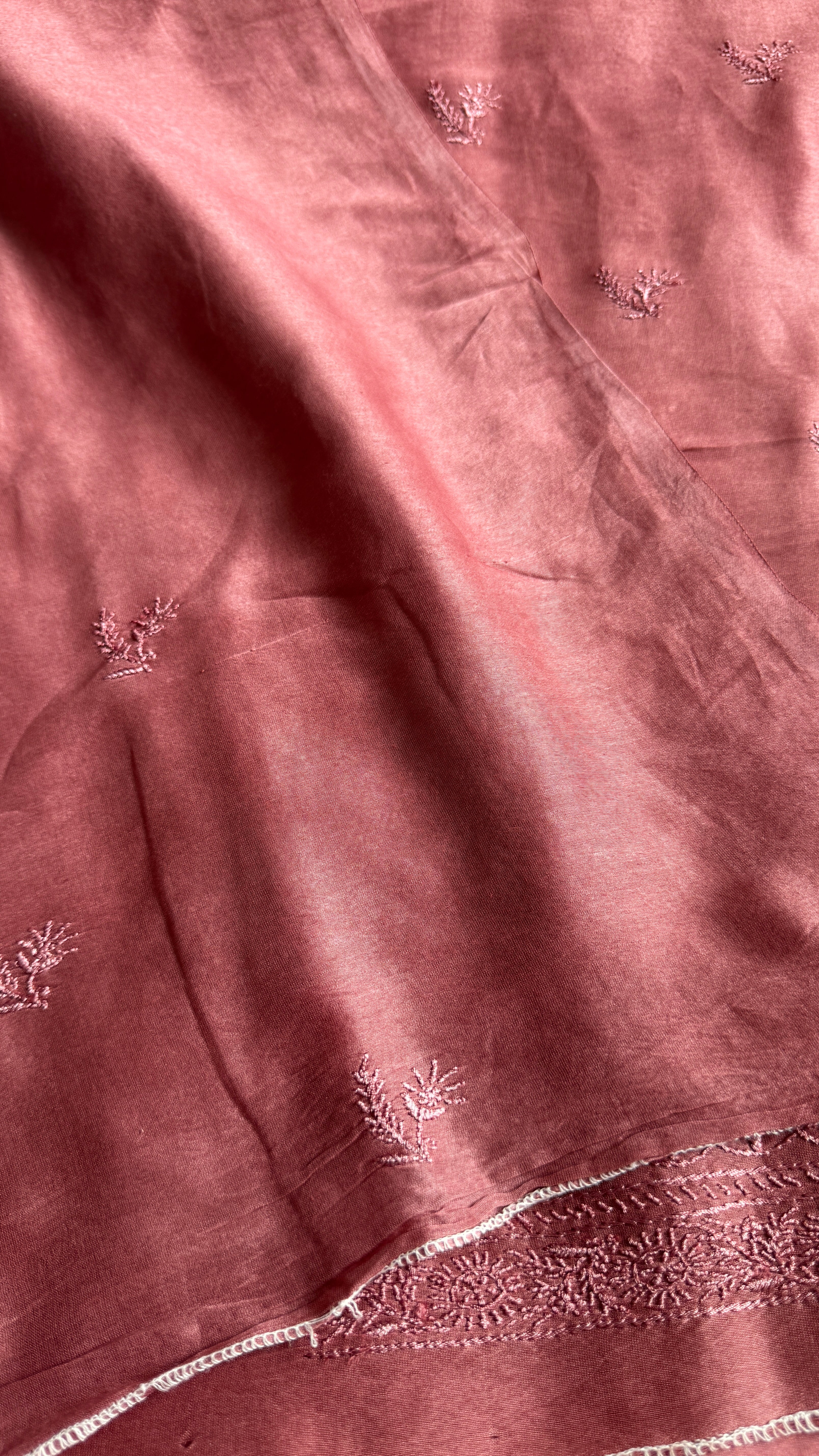 Chanderi Chikankari Kurta Length - Mens- Rosewood