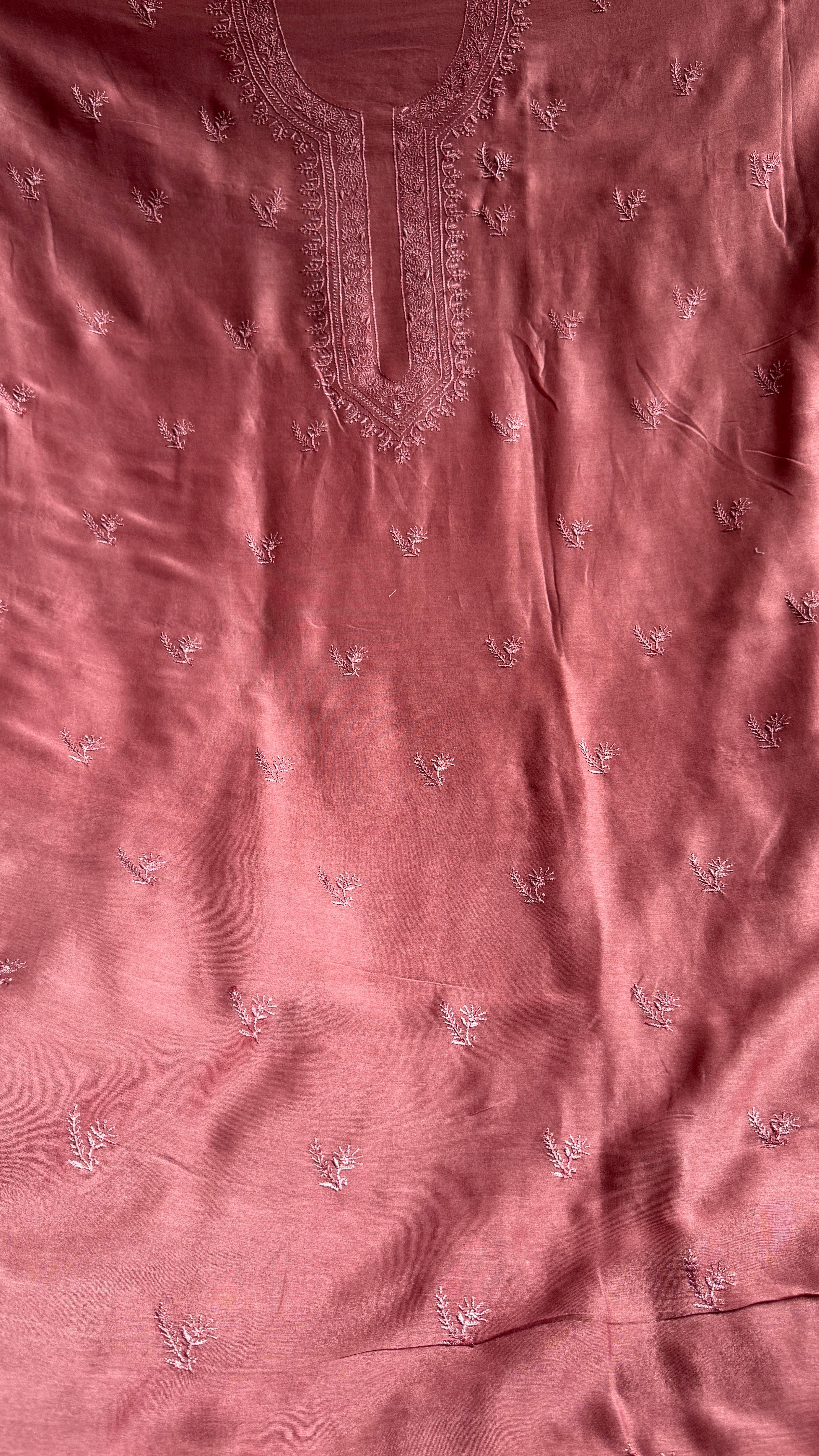 Chanderi Chikankari Kurta Length - Mens- Rosewood