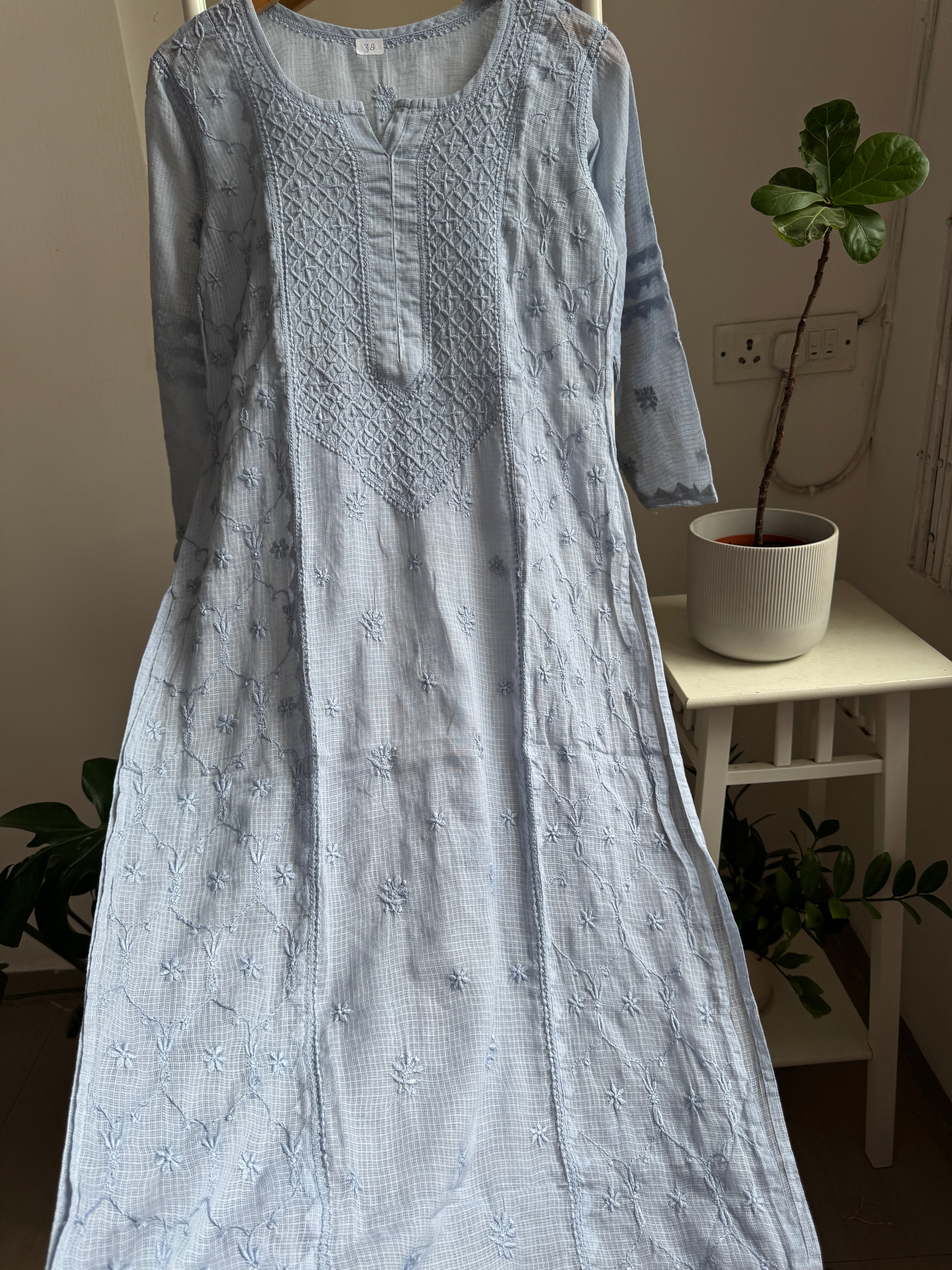 Kota Soft Cotton Chikankari Kurti - Grey